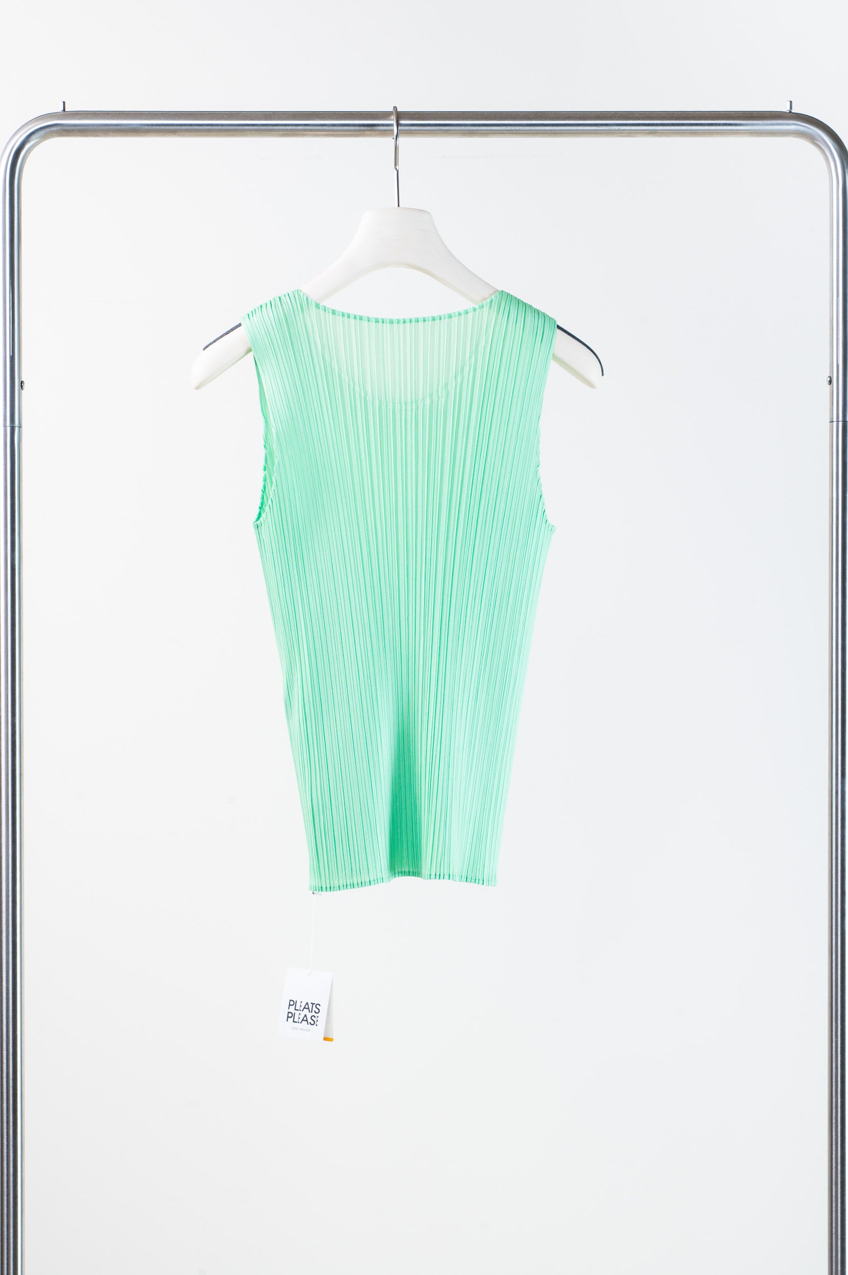 Additional back view of PLEATS PLEASE ISSEY MIYAKE Mint Crew Neck Pleated Tank