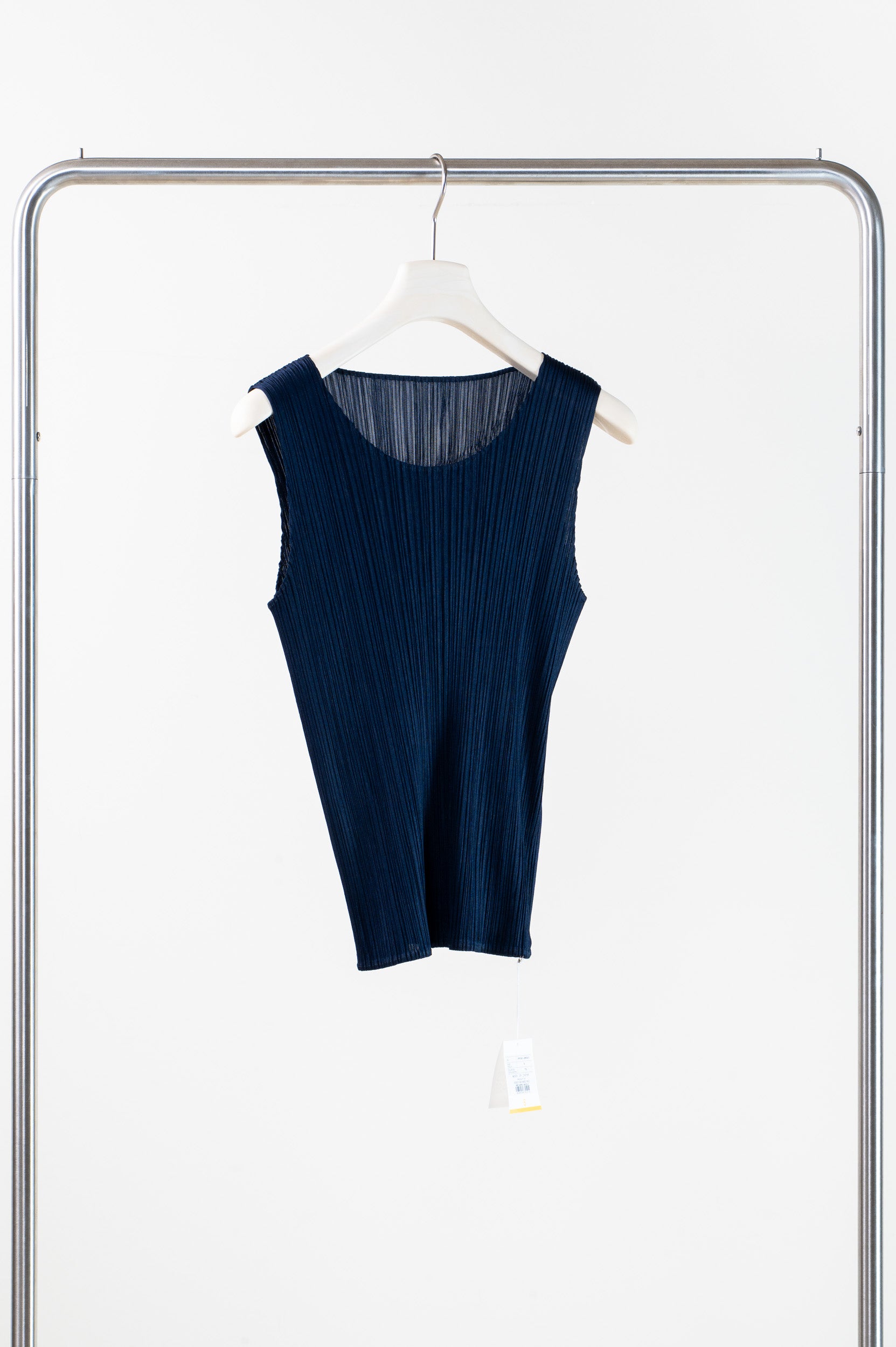 Additional front view of PLEATS PLEASE ISSEY MIYAKE Navy Crew Neck Pleated Tank