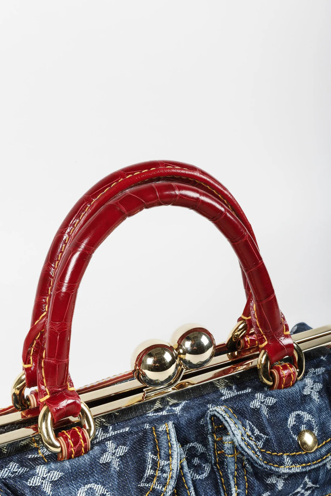 Vintage Monogram Denim Red Alligator Sac Fermoir GM