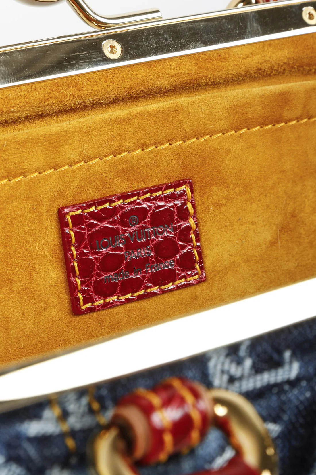 Vintage Monogram Denim Red Alligator Sac Fermoir GM
