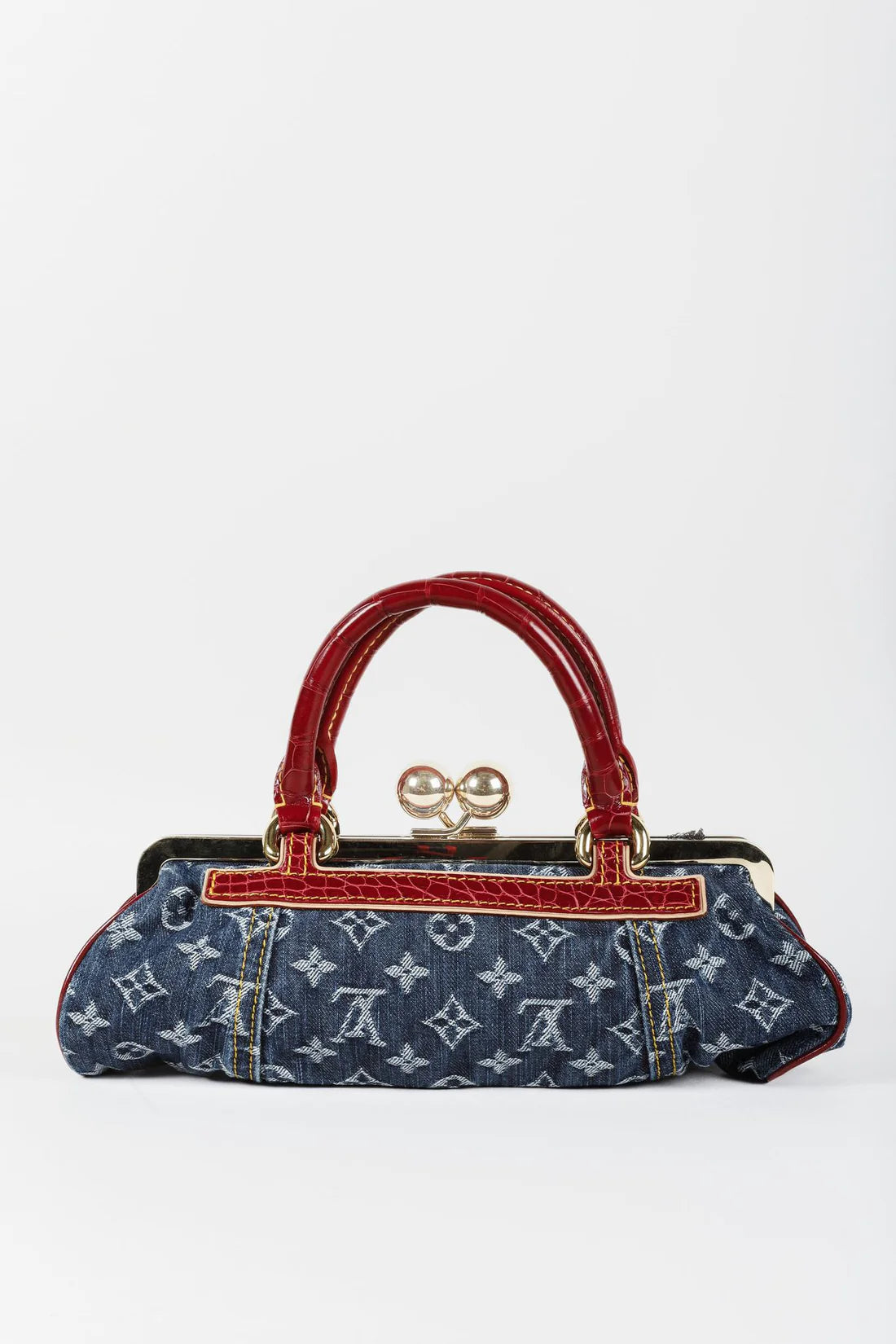 Vintage Monogram Denim Red Alligator Sac Fermoir GM