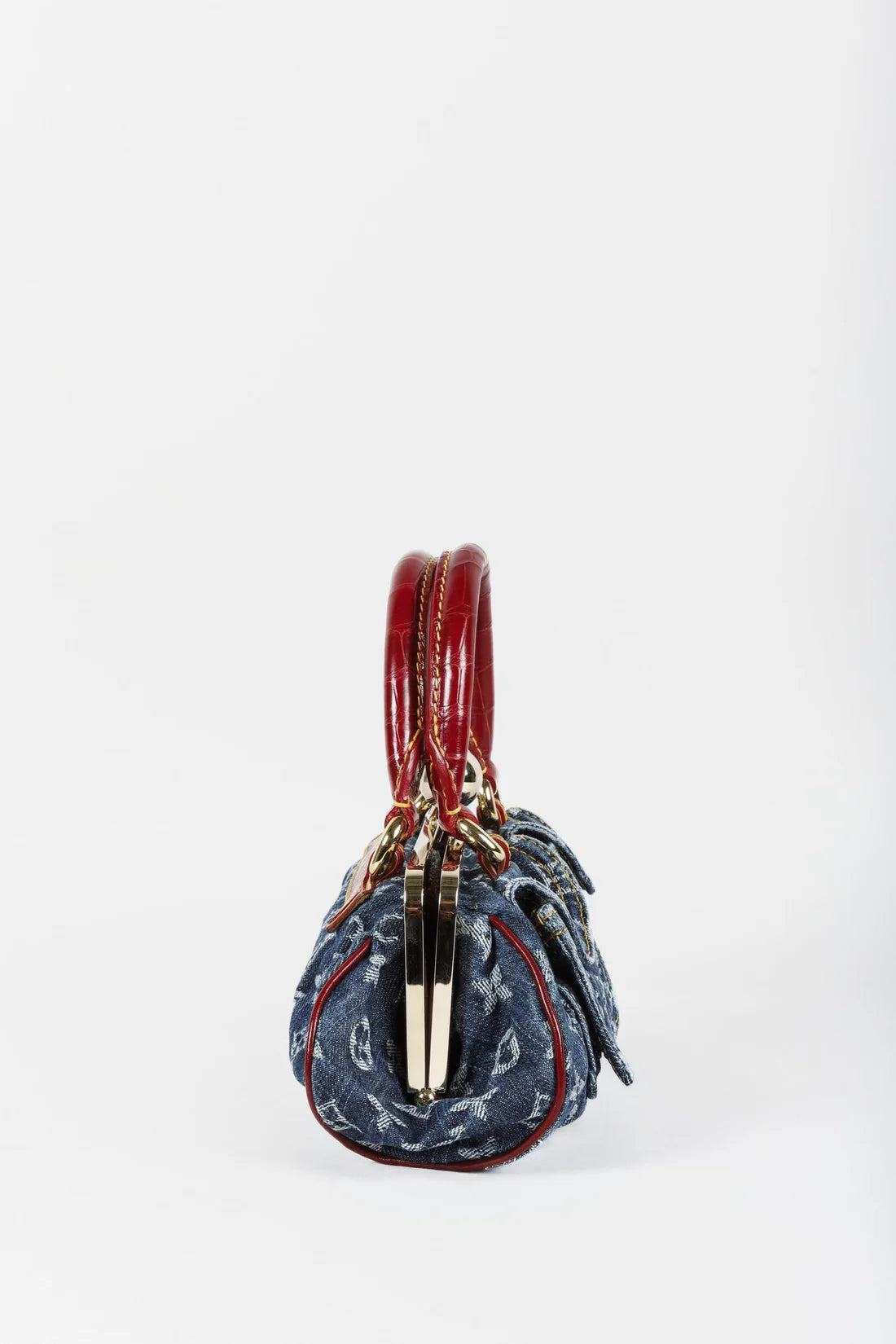 Vintage Monogram Denim Red Alligator Sac Fermoir GM