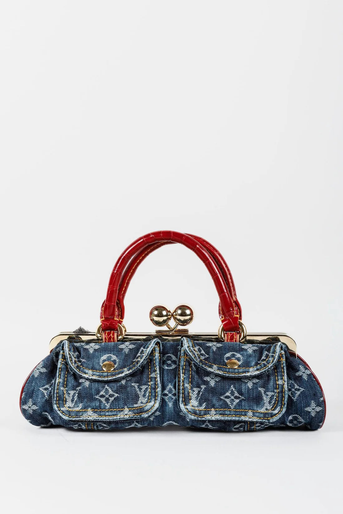 Vintage Monogram Denim Red Alligator Sac Fermoir GM