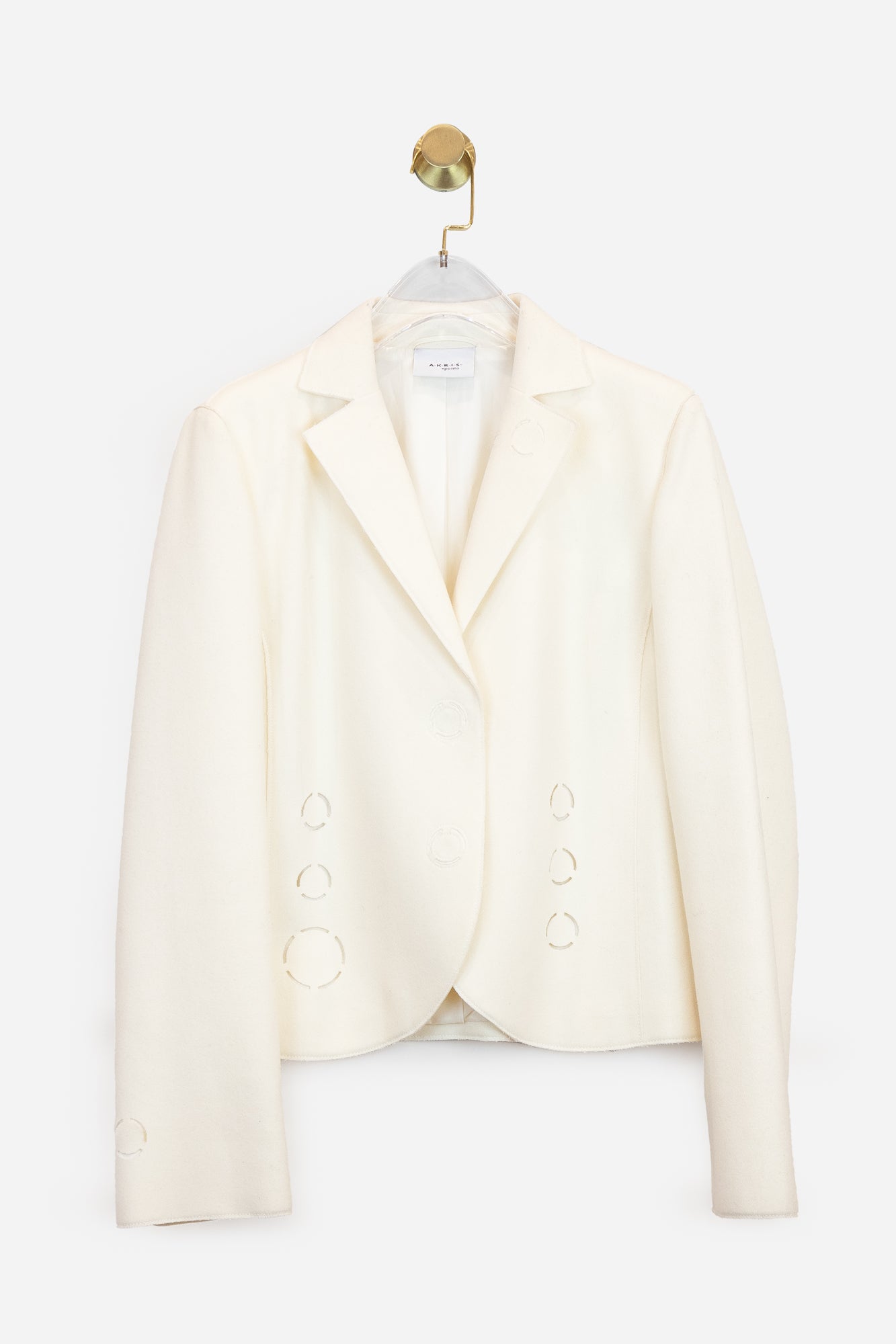 Creme Wool Button Up Lazer Cut Out Circle Blazer