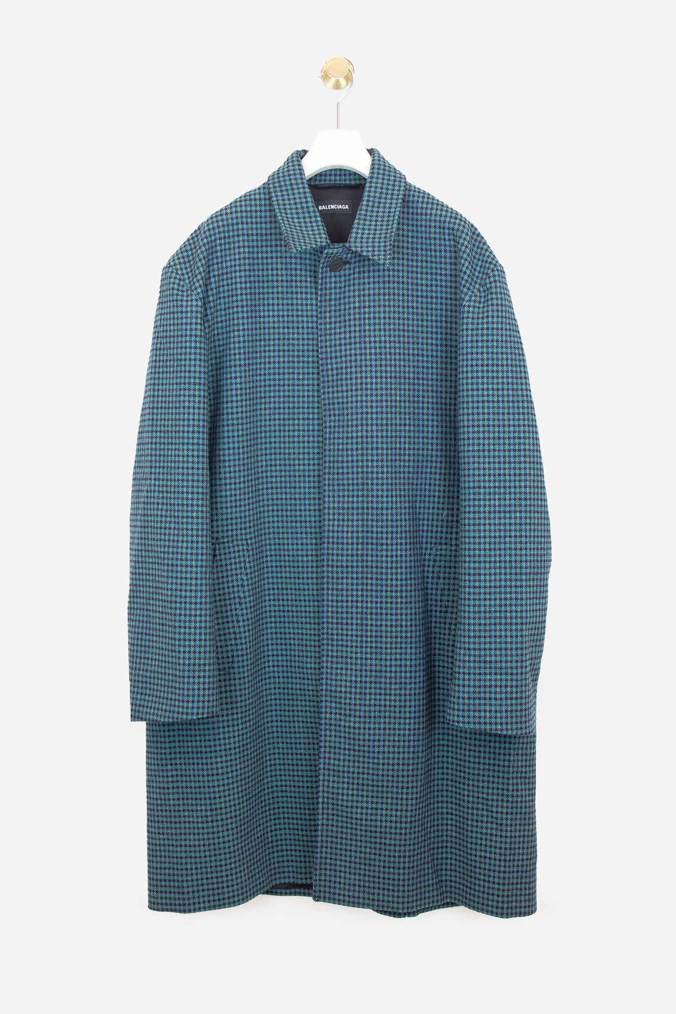 Blue Houndstooth Trench Coat Wool