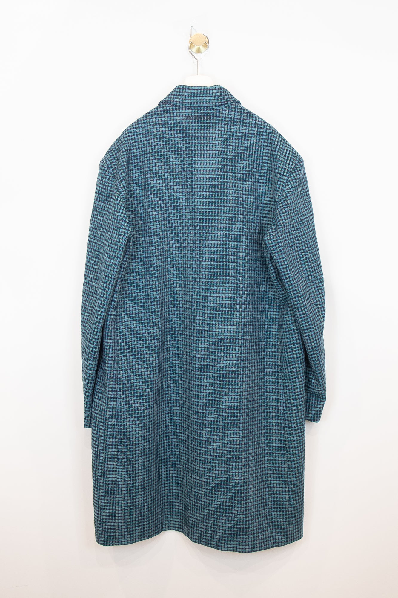 Blue Houndstooth Trench Coat Wool