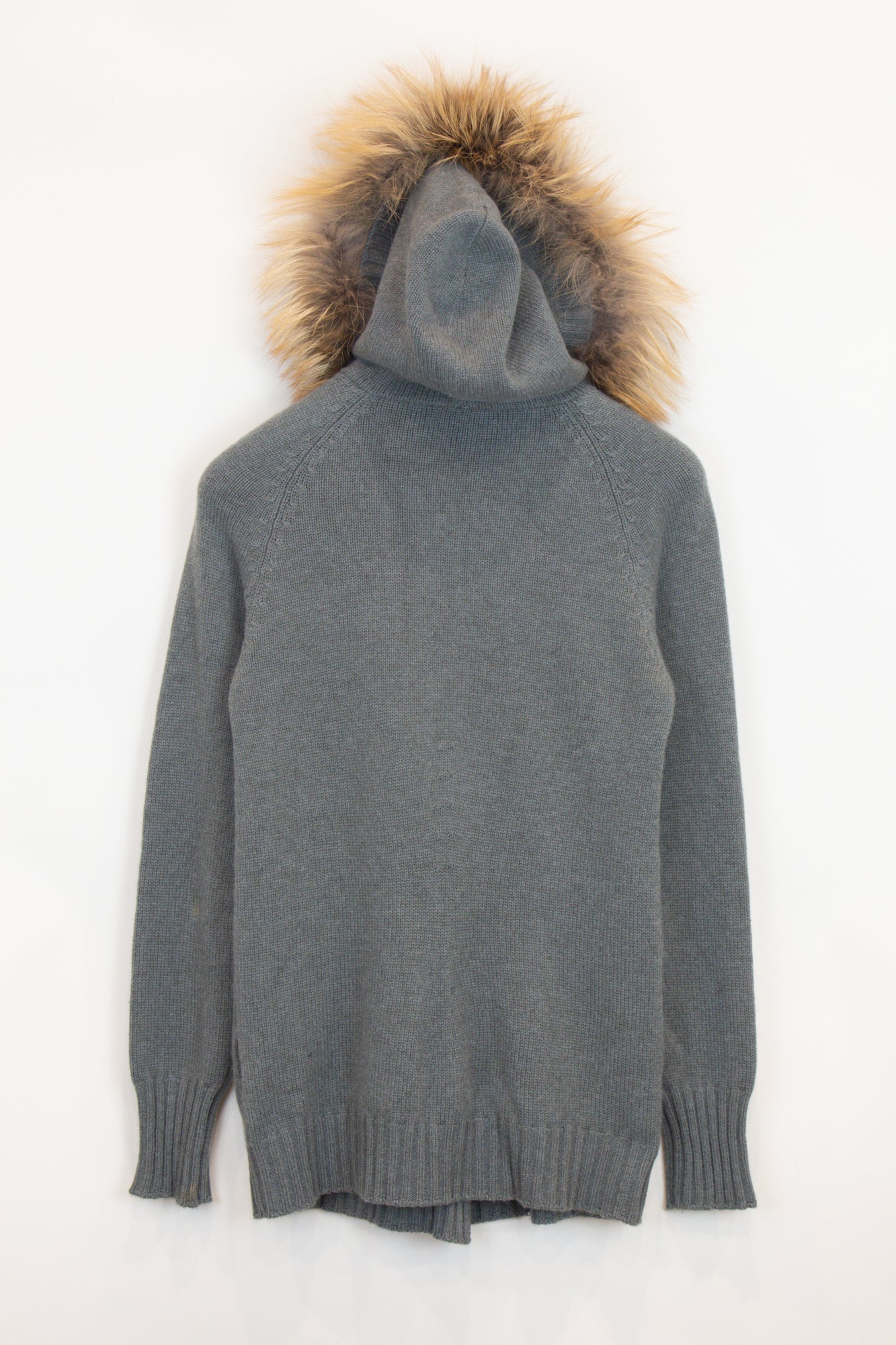 Grey Fur Hooded Toggle Cardigan Cashmere