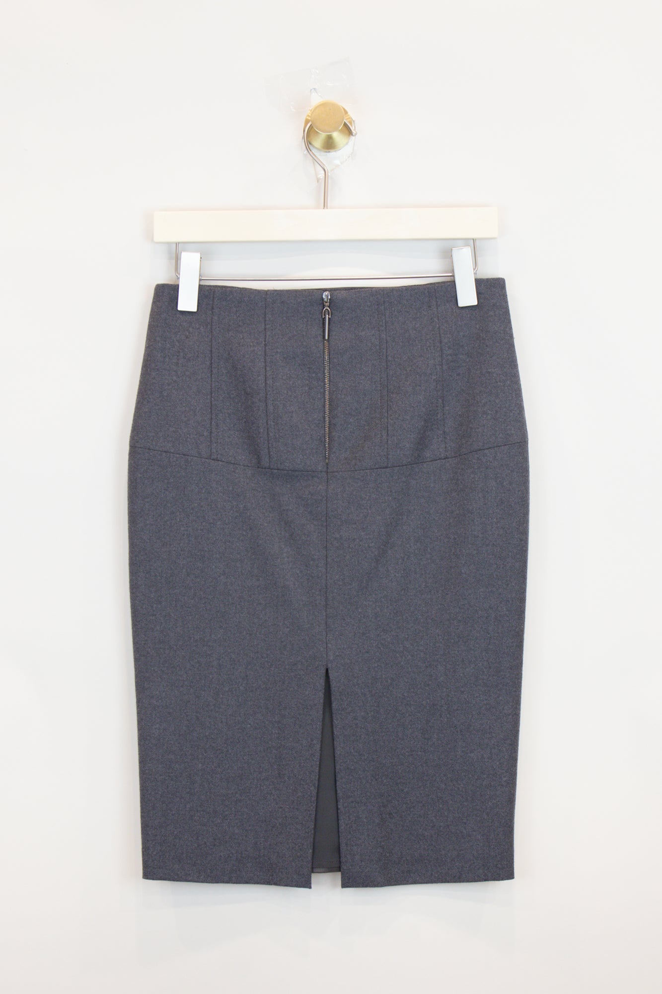 Grey Wool Pencil SKirt W/ Leather Panel Wool 4