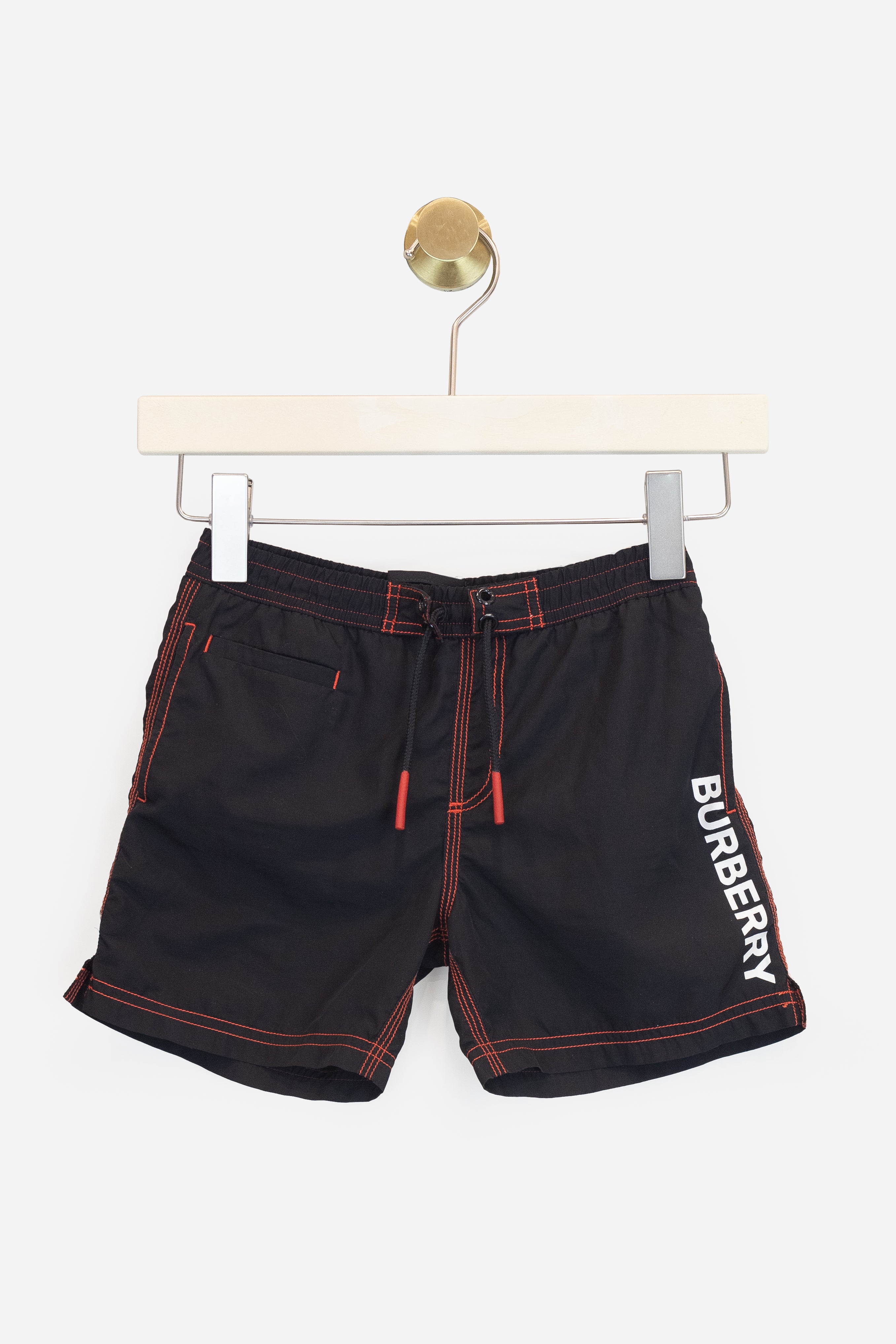 Kids Black and Red Stitching Swim Shorts Polyester