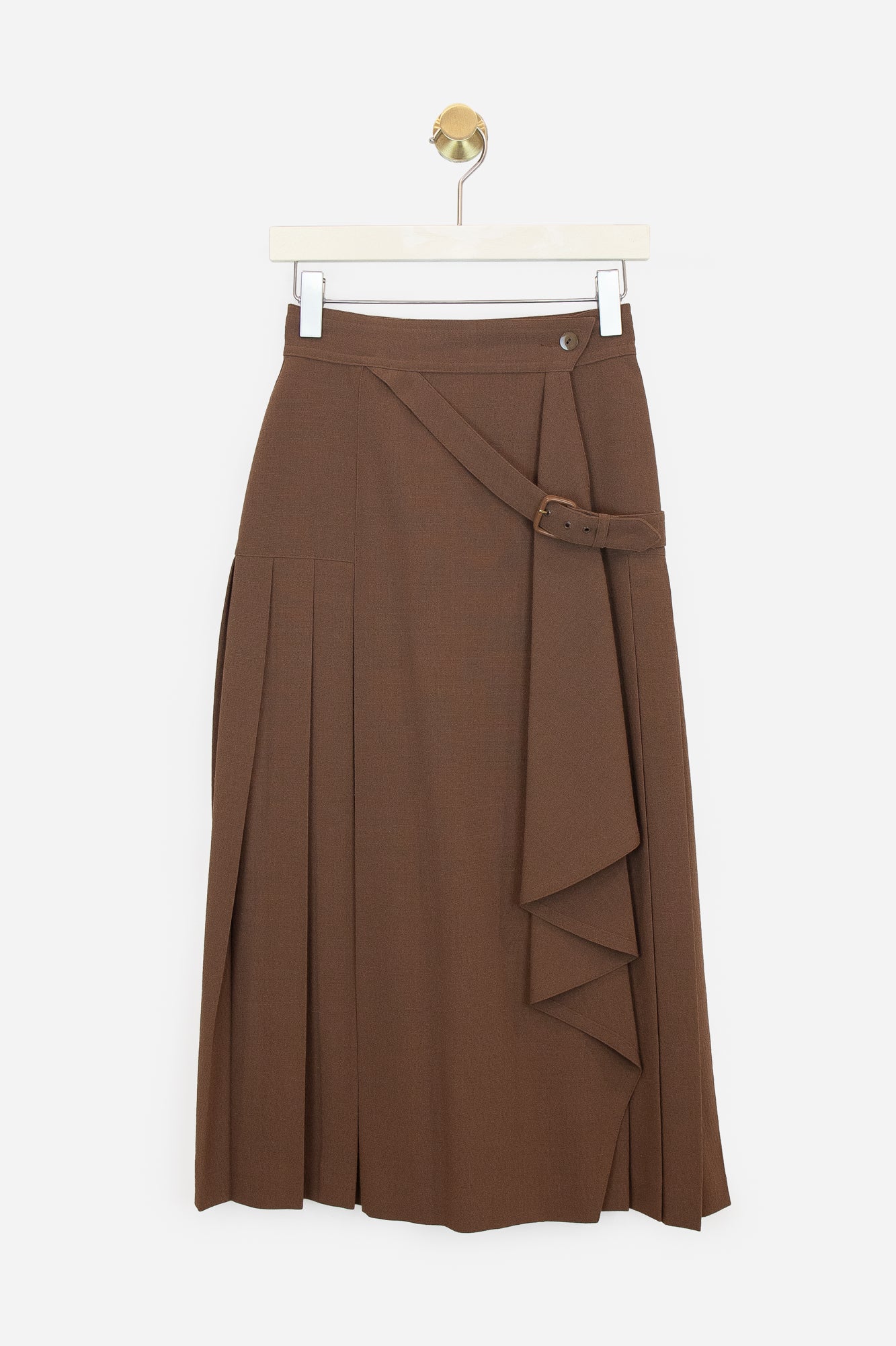 Vintage Brown Pleated CrossOver Buckle skirt Viscose