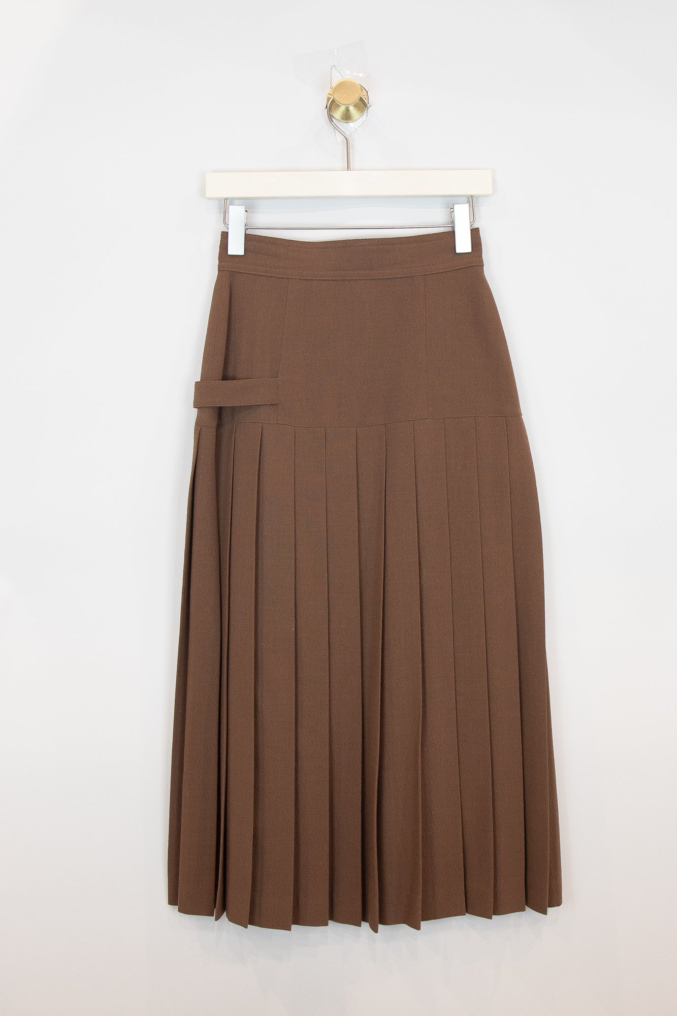 Vintage Brown Pleated CrossOver Buckle skirt Viscose