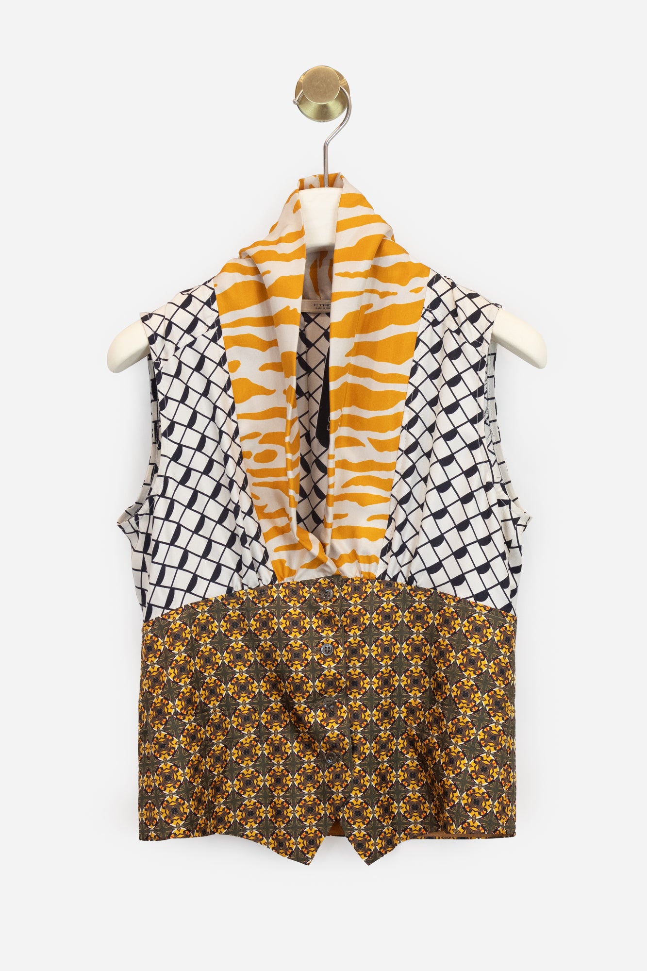 Yellow Multi Panel Sleeveless Blouse  Silk