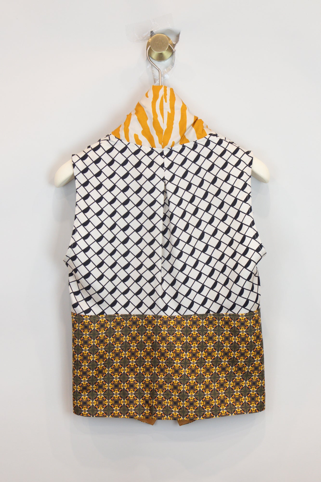 Yellow Multi Panel Sleeveless Blouse  Silk