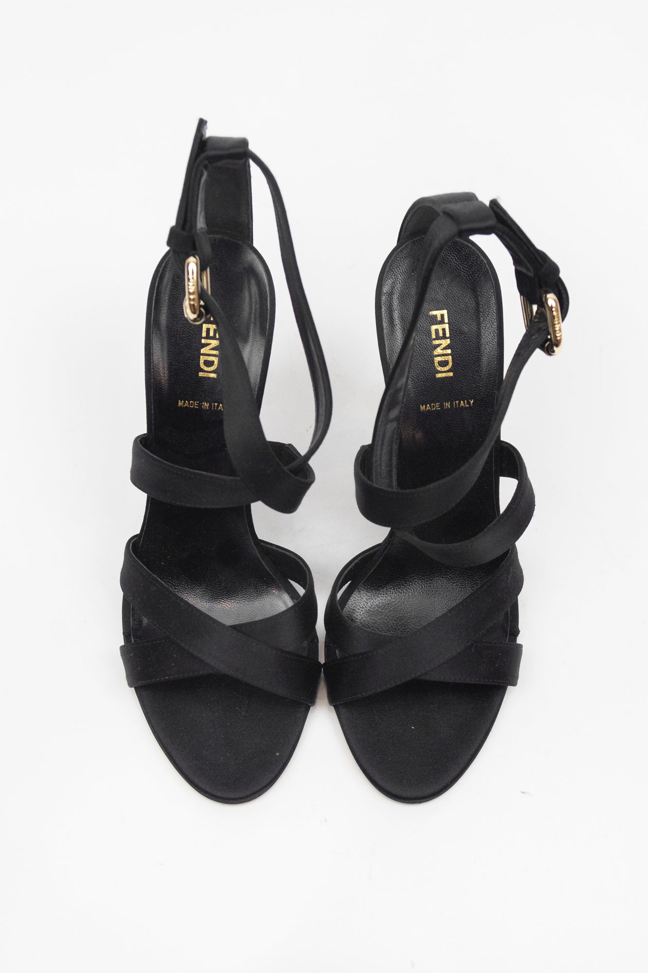 Black Satin Strappy Pumps