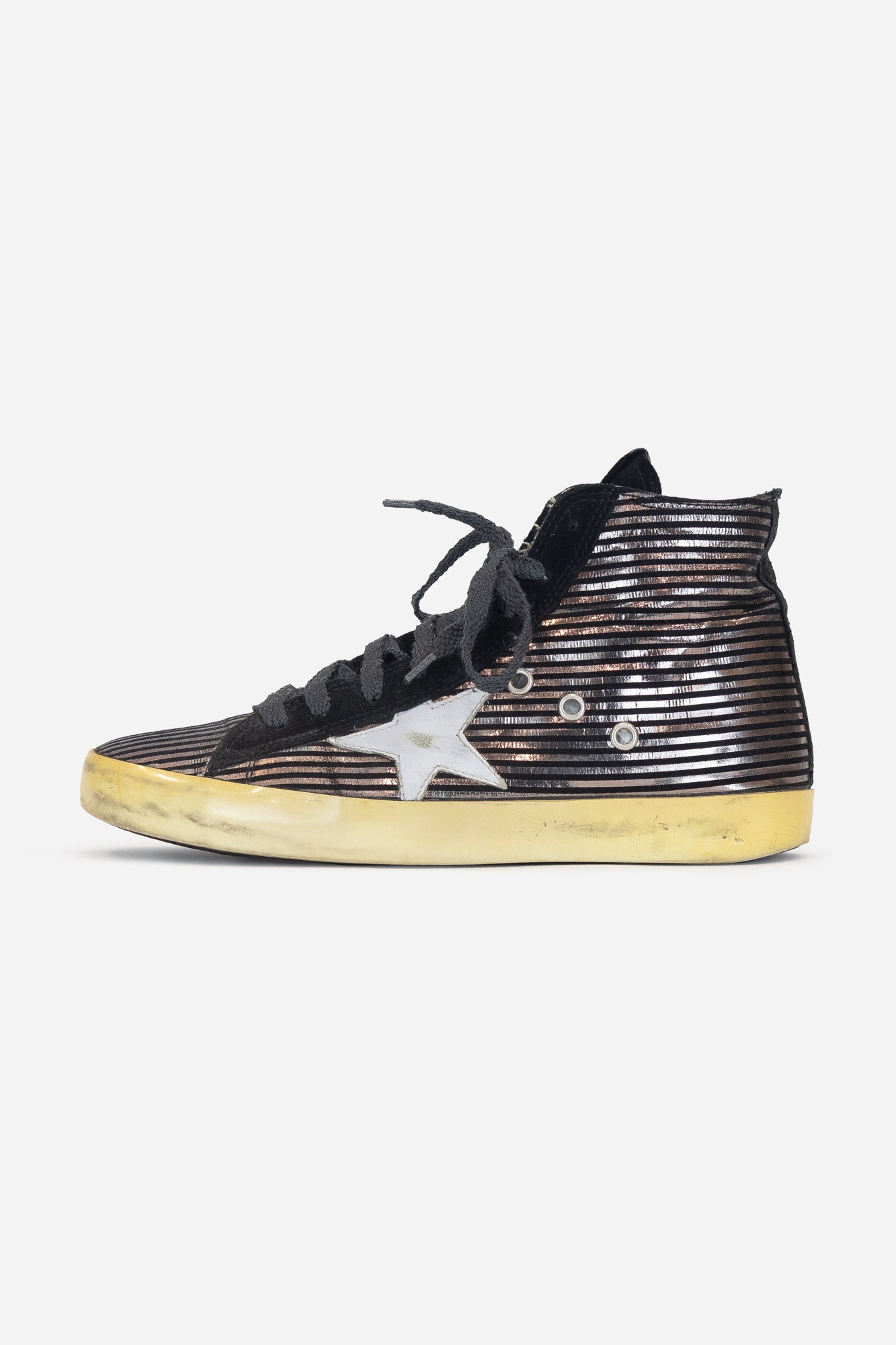 High Top Stripped Toe Sneaker Leather