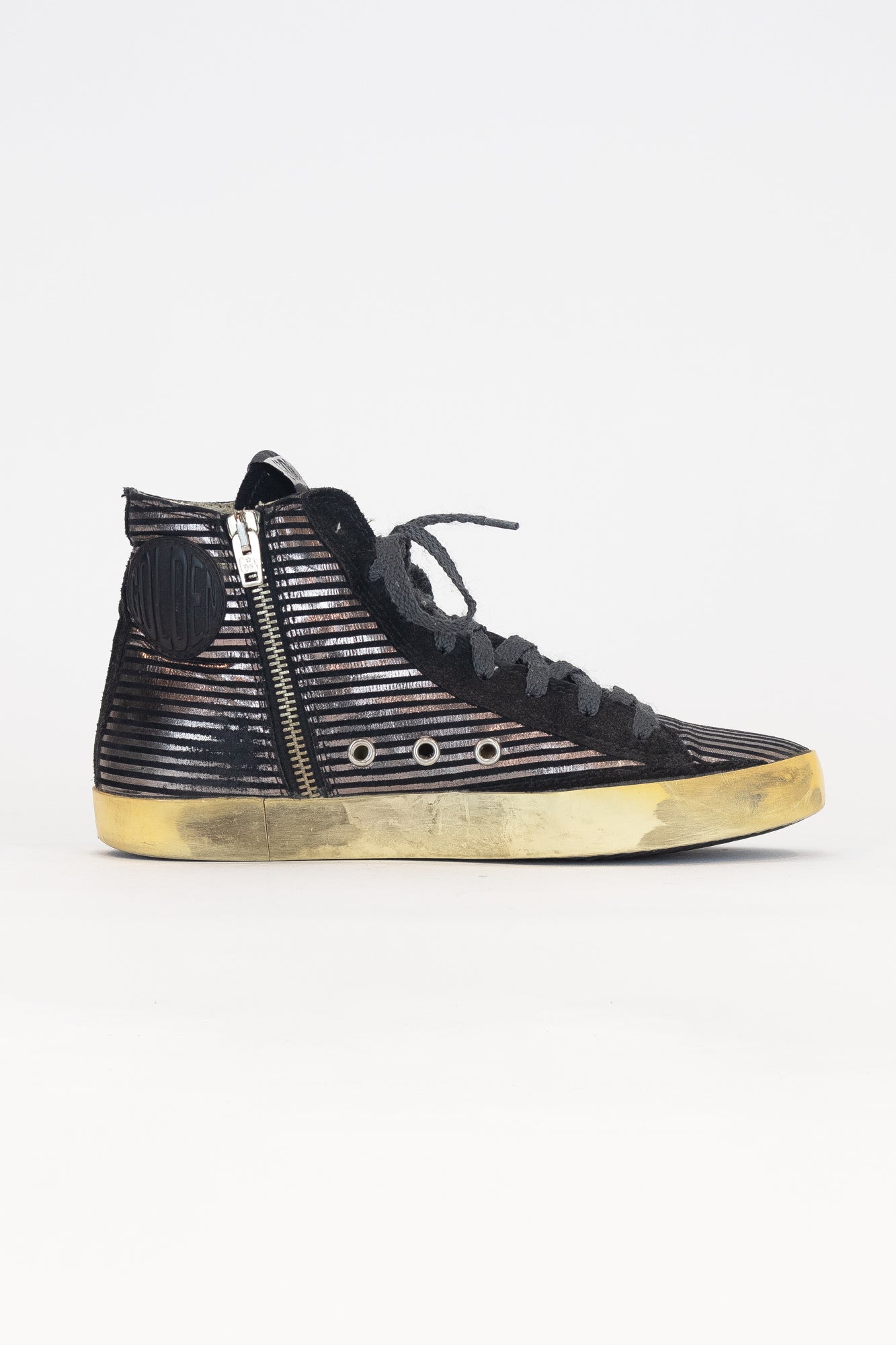 High Top Stripped Toe Sneaker Leather