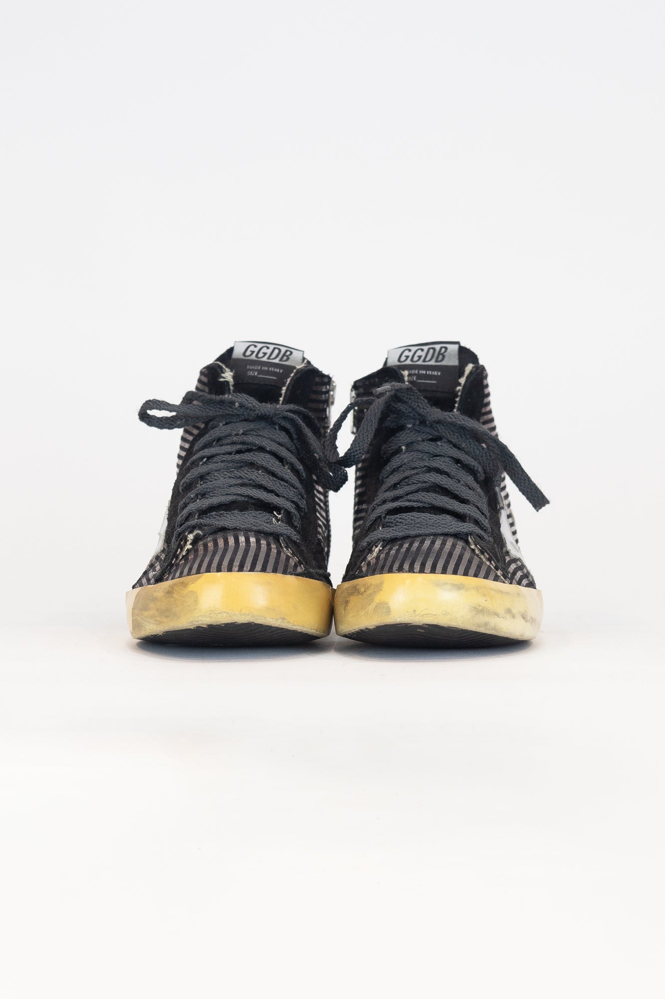 High Top Stripped Toe Sneaker Leather