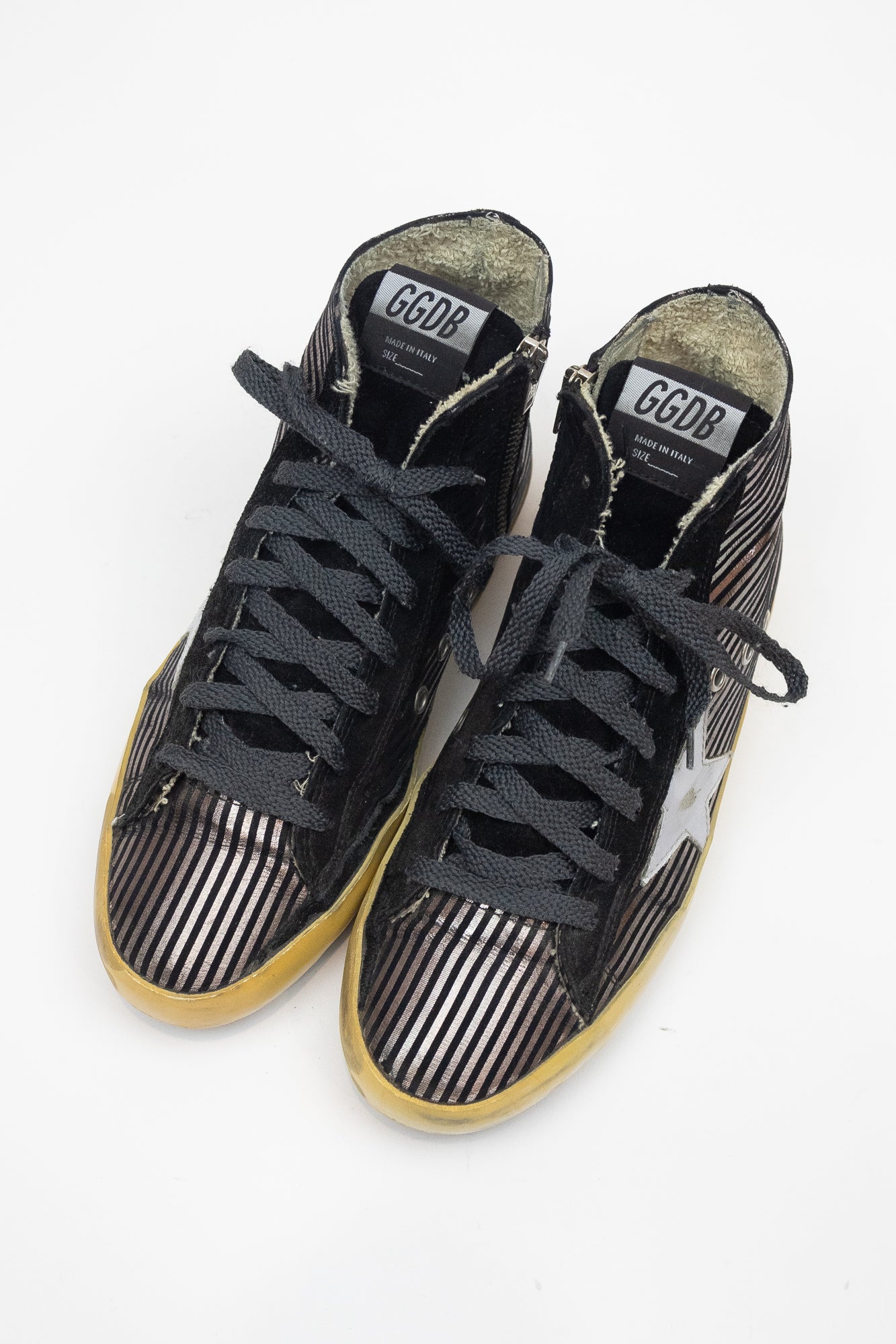 High Top Stripped Toe Sneaker Leather