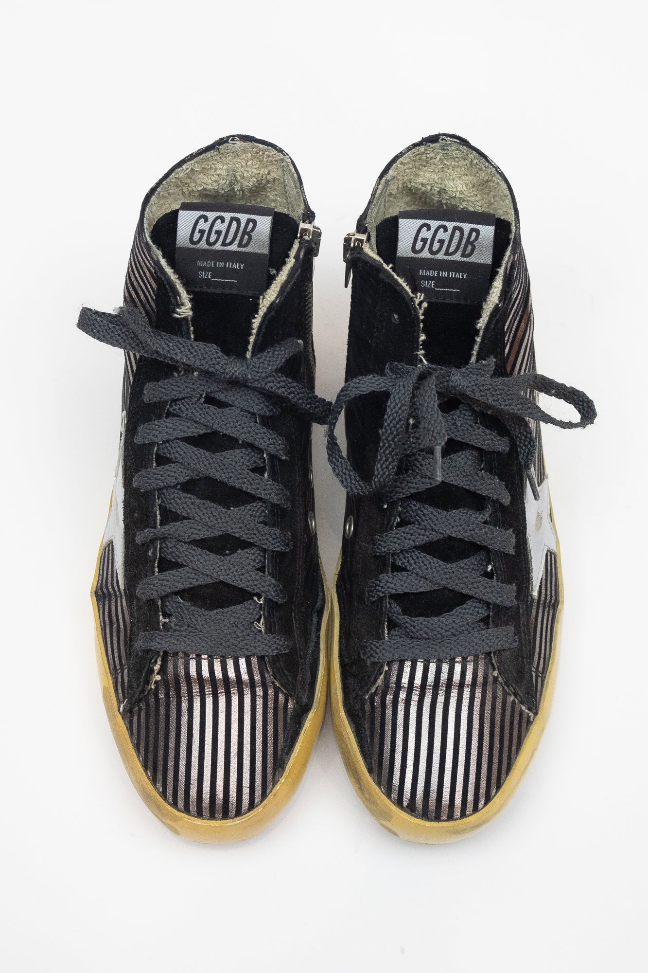 High Top Stripped Toe Sneaker Leather