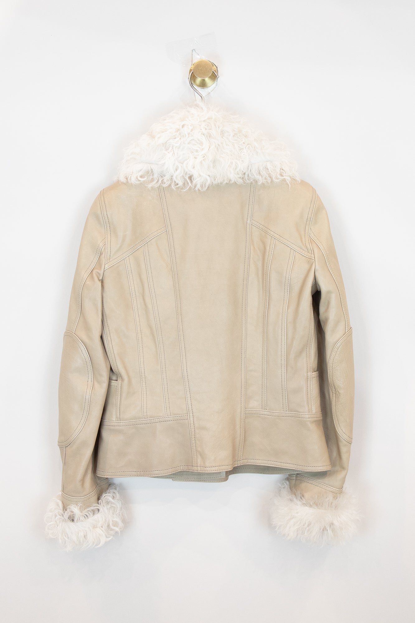 Beige Cropped Leather Jacket With Fur Collar Leather Beige Cropped Leather Jacket With Fur Collar Leather