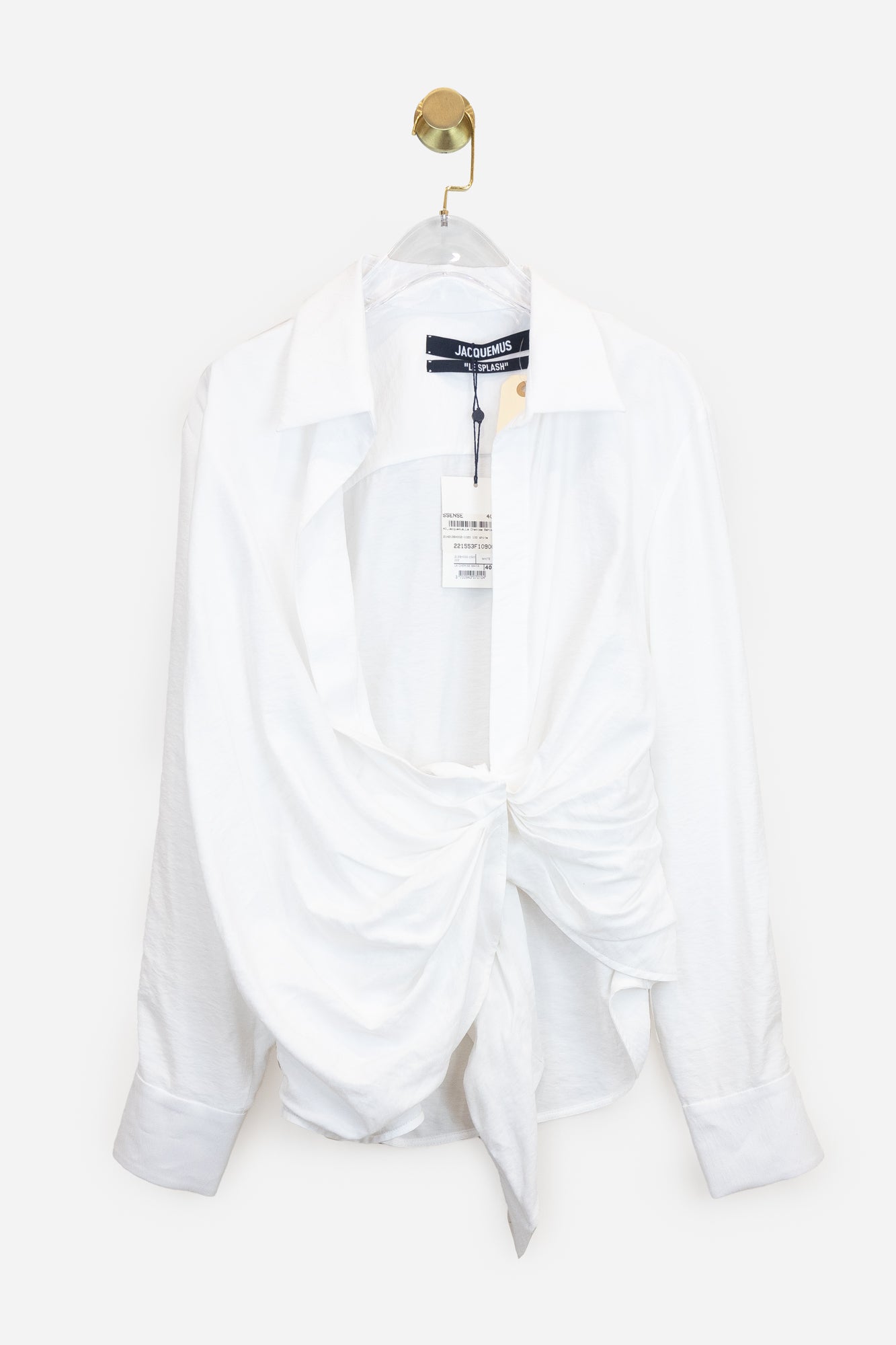 White Open Knot Front Collared Blouse