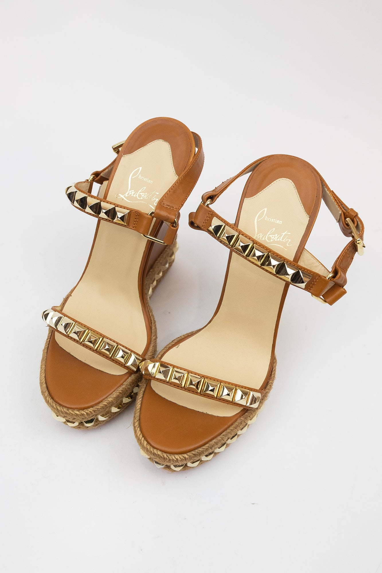 Tan Studded Wedge Leather