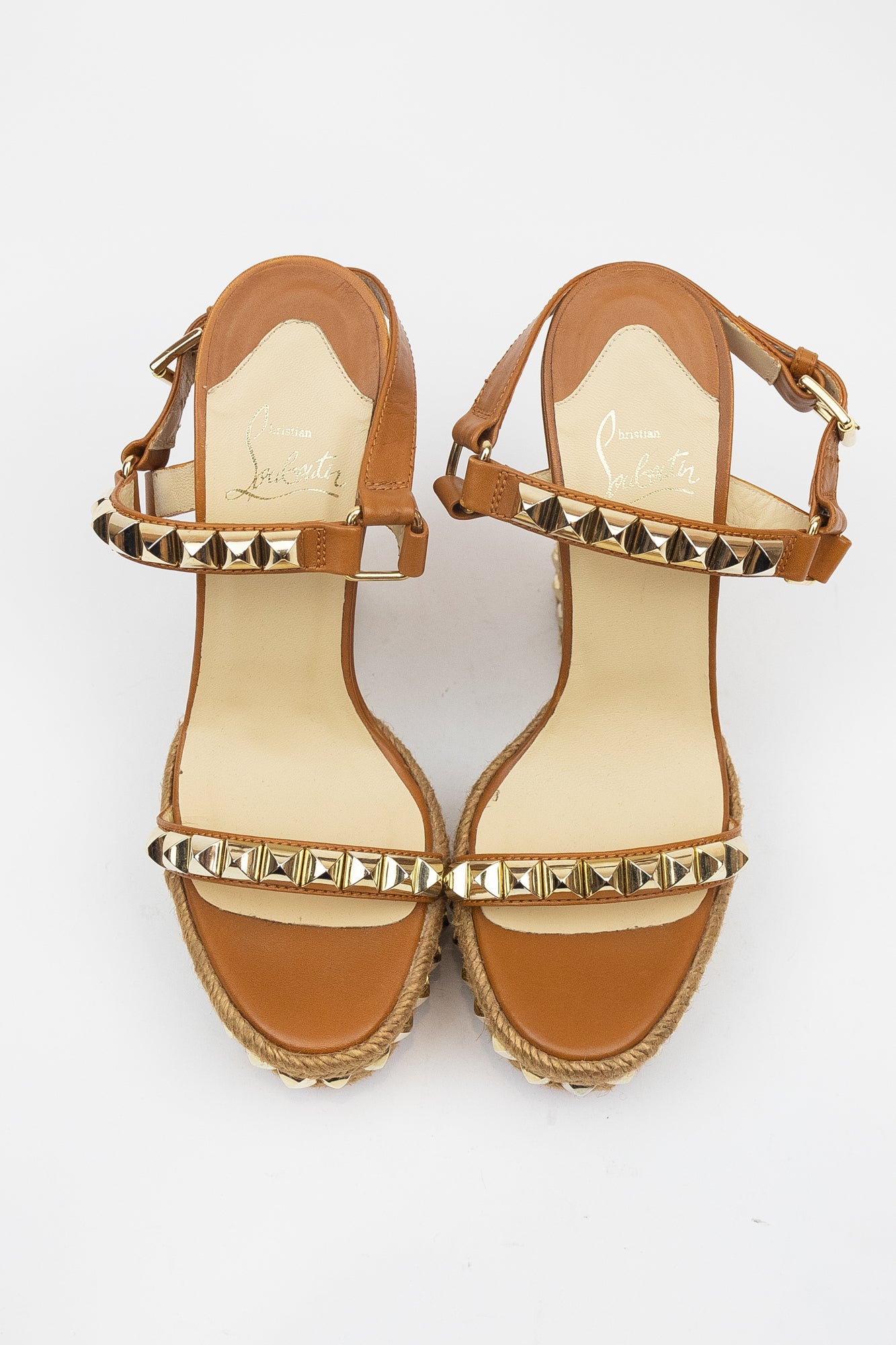 Tan Studded Wedge Leather