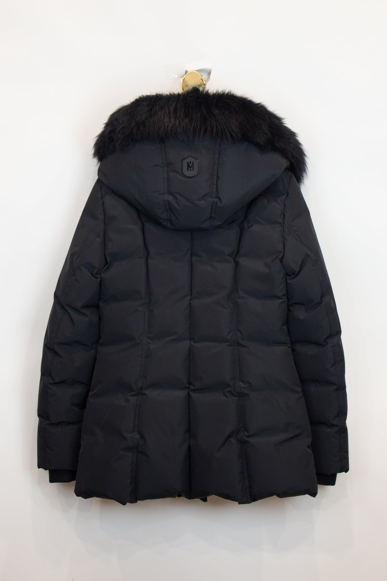 Black Fur Trim Asymmetrical Zip Puffer Jacket