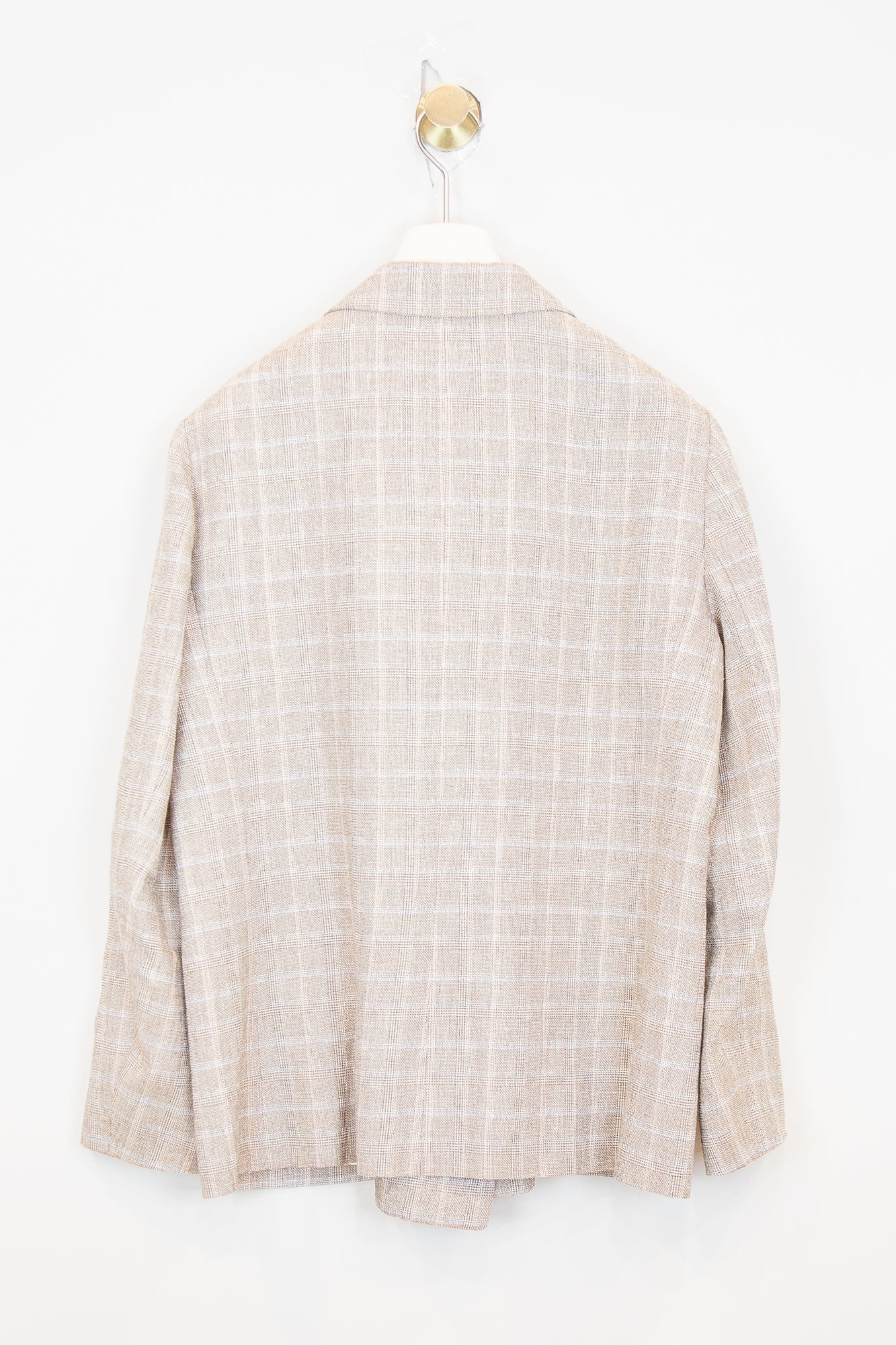 Beige Plaid Blazer Jacket Viscose/Linen