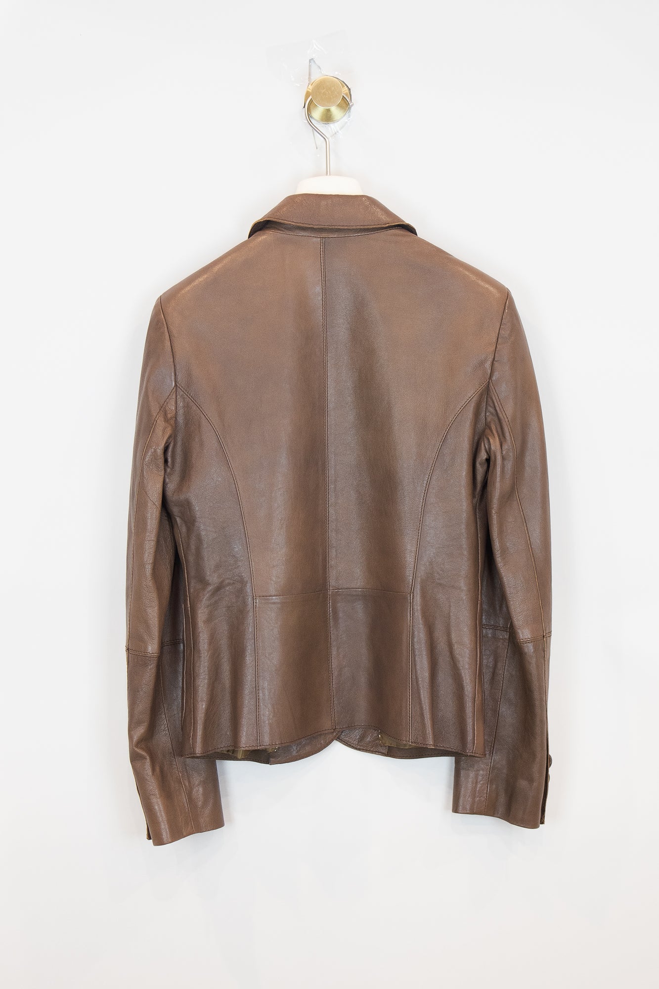 Brown Cropped Leather Collared Jacket  Leather