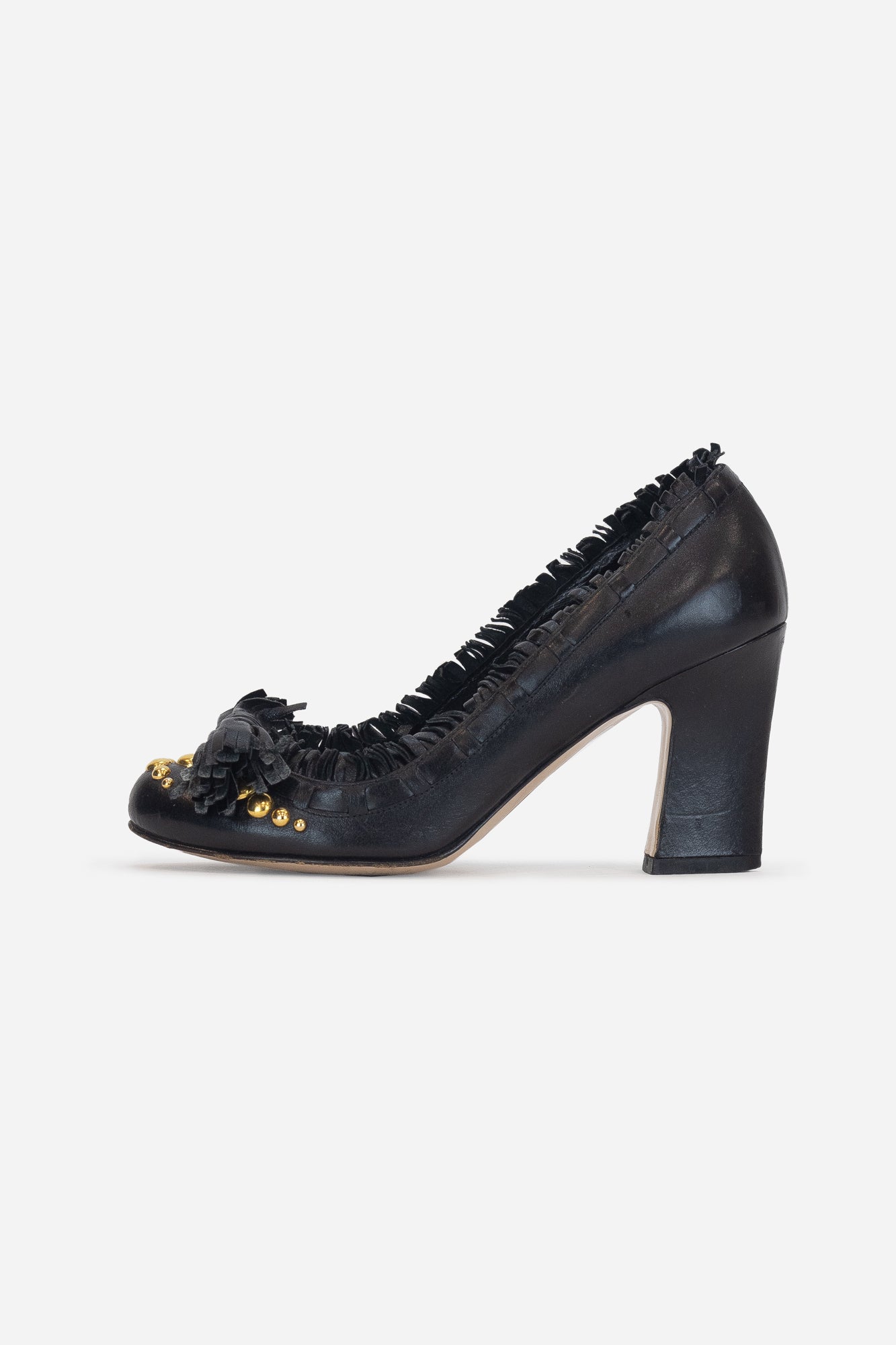 Black Fringe Gold Studded Pumps