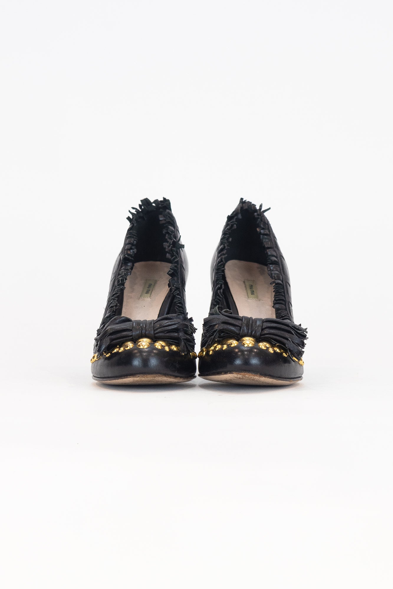 Black Fringe Gold Studded Pumps