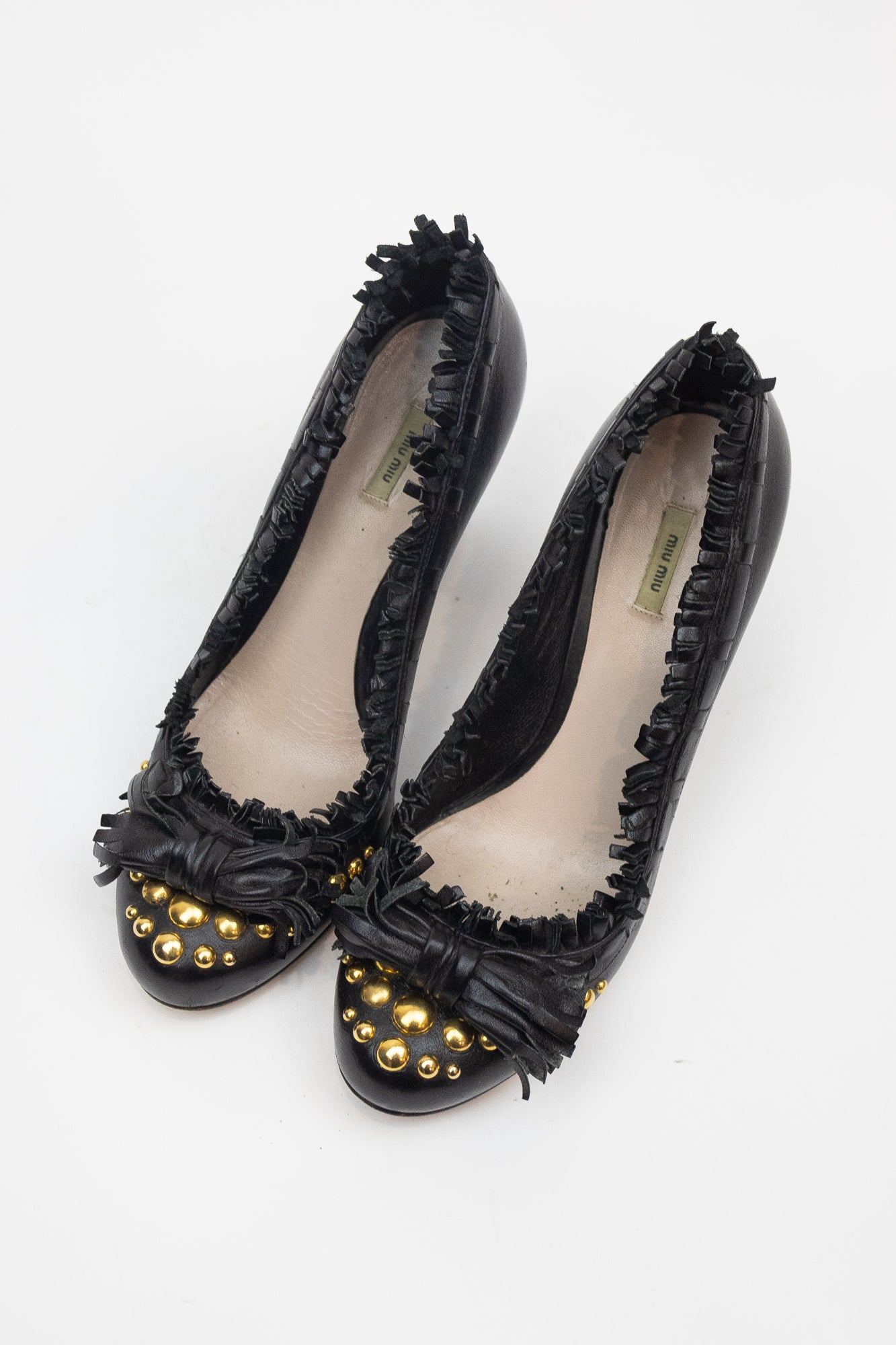 Black Fringe Gold Studded Pumps