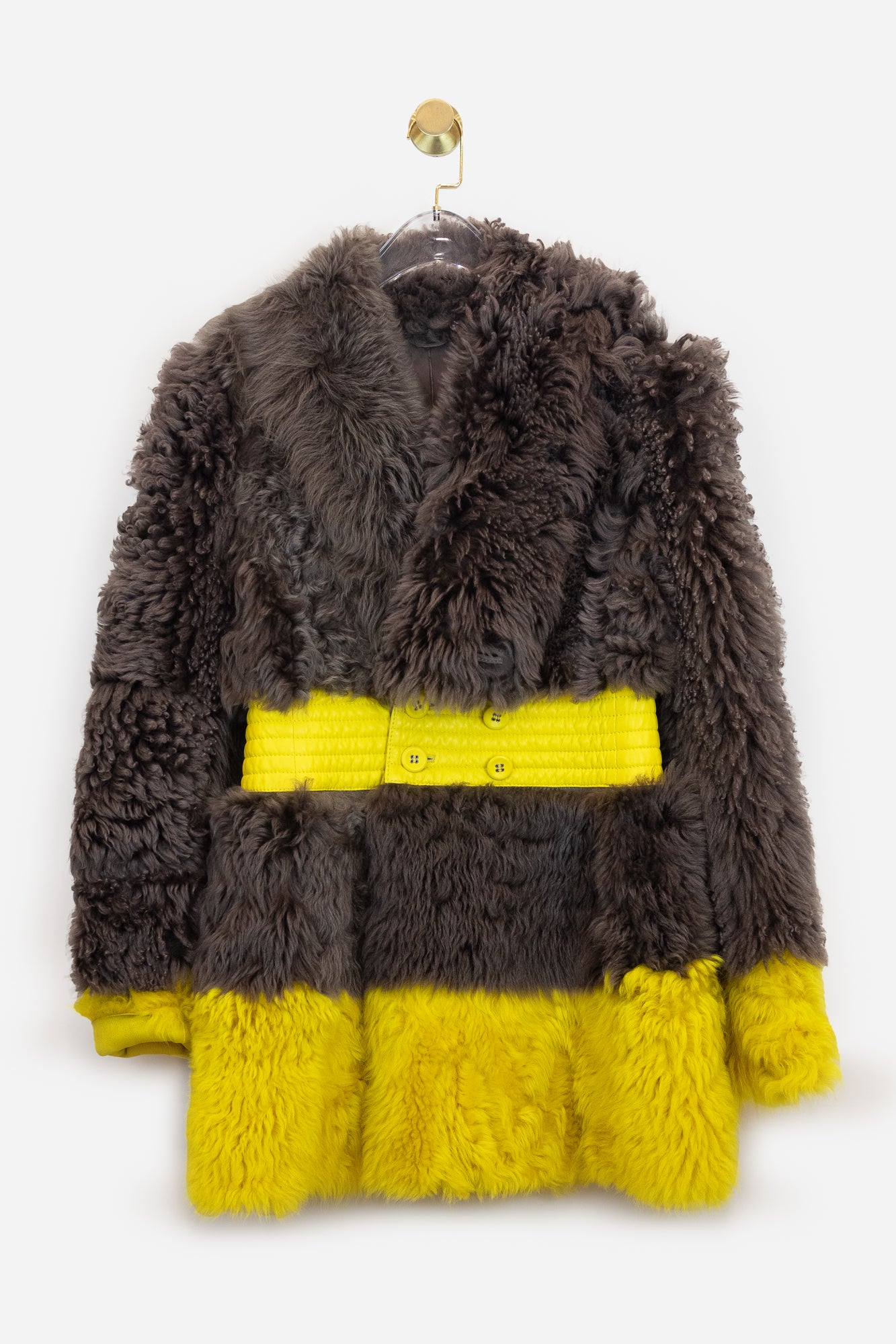 Taupe + Yellow Shearling Coat