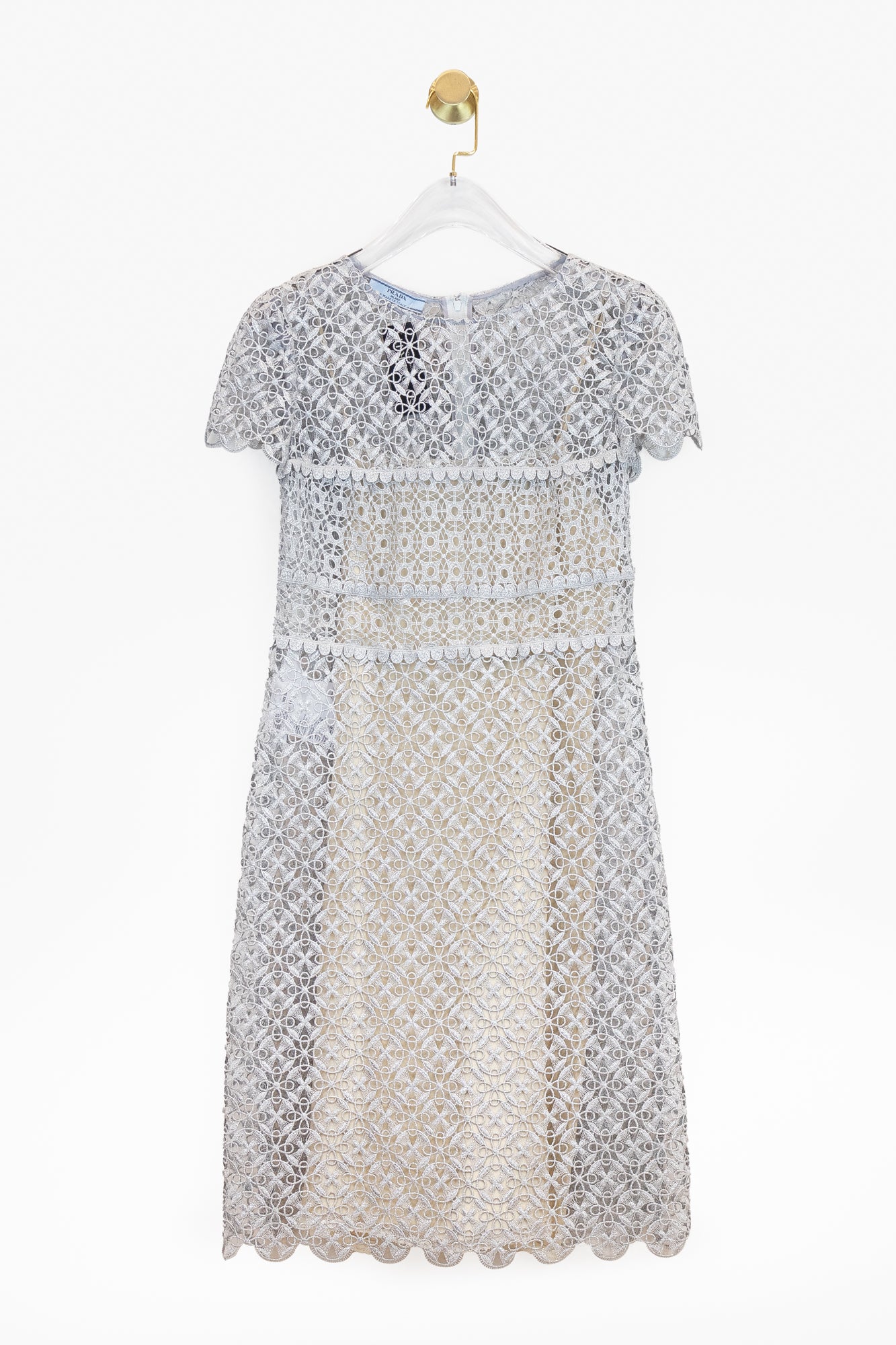 Silver Cap Sleeve Lace Dress With Slip