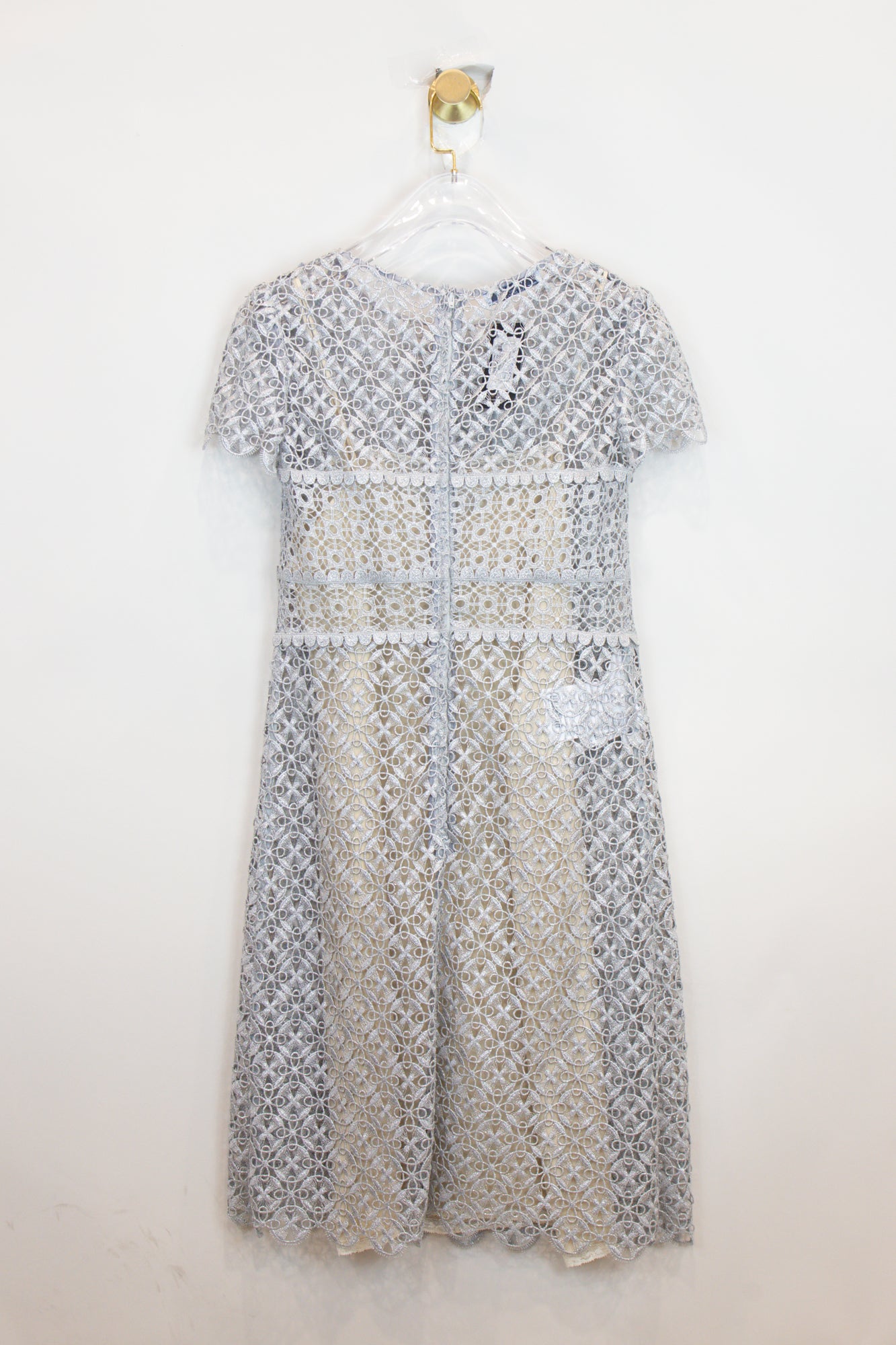 Silver Cap Sleeve Lace Dress With Slip