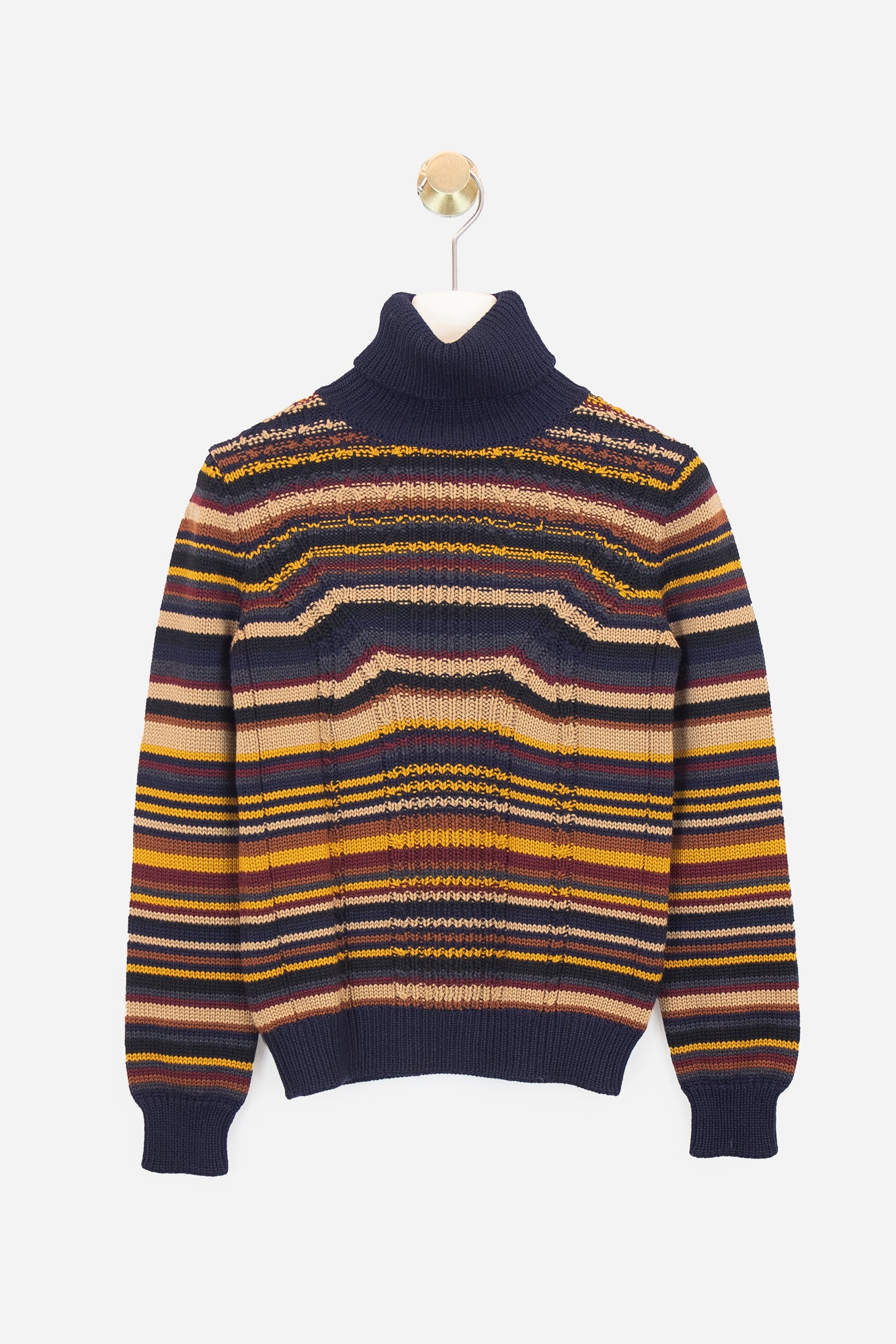 Autumn Tone Stripe Turtle Neck Knit  Cotton