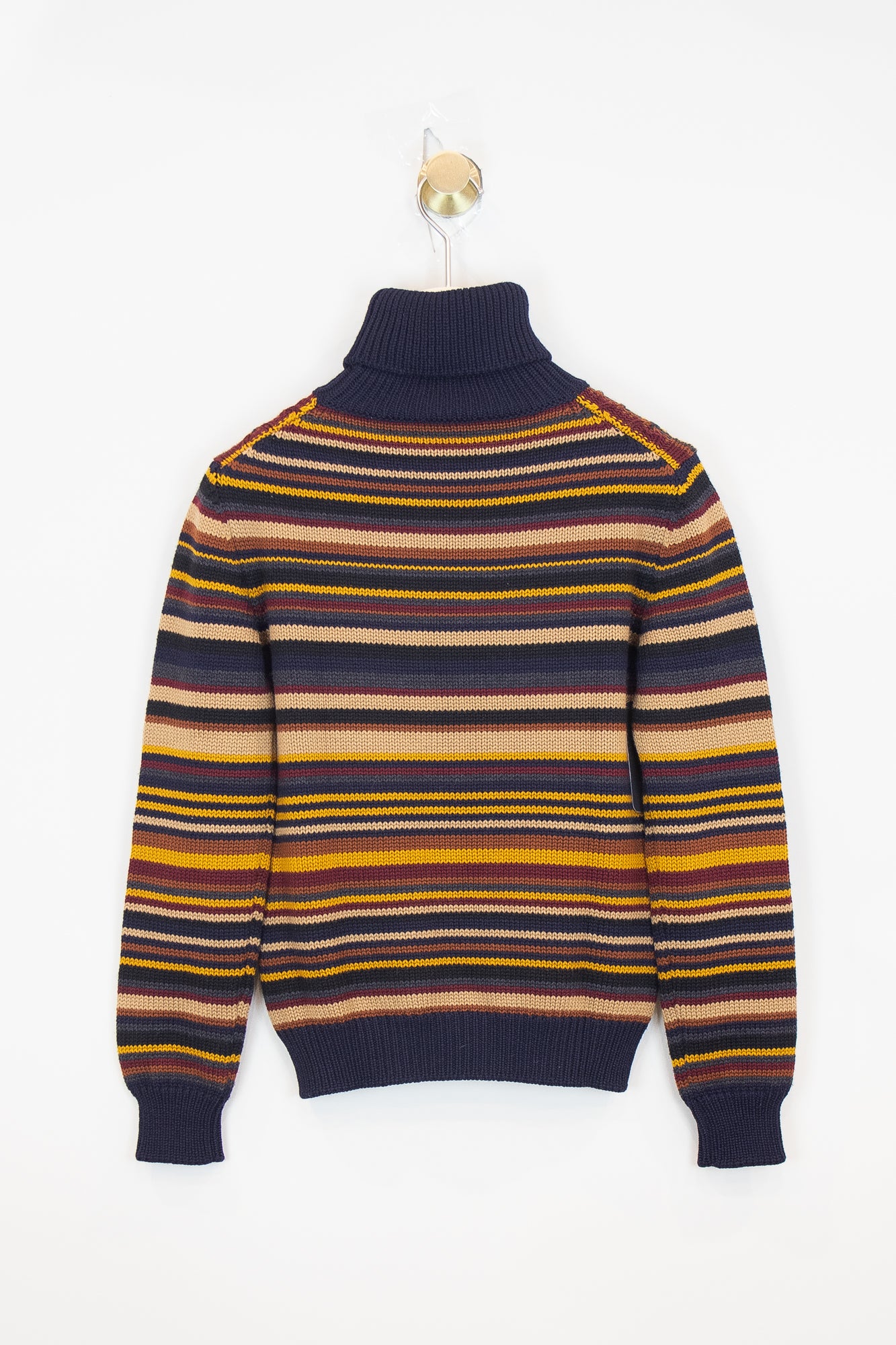 Autumn Tone Stripe Turtle Neck Knit  Cotton