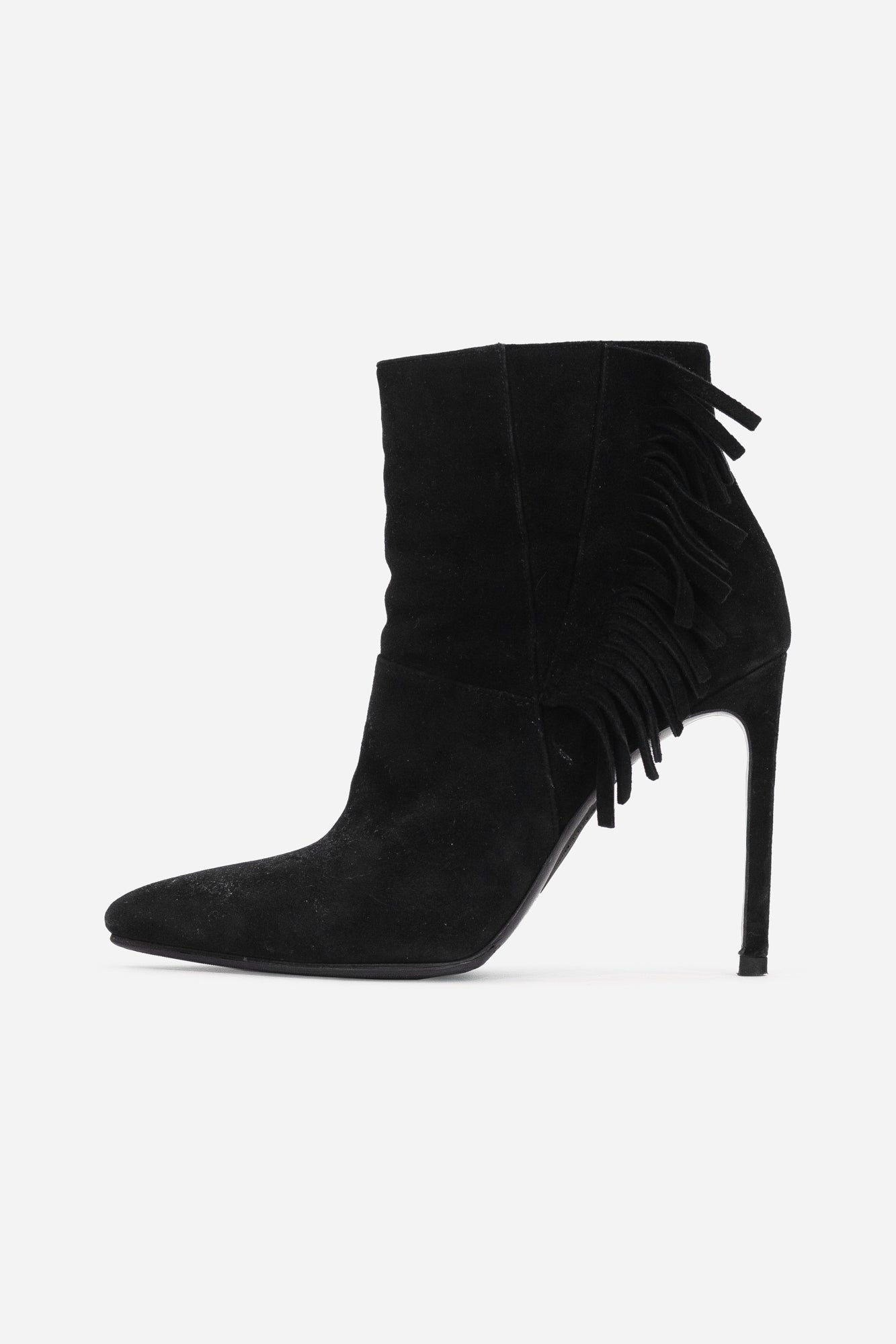 Black Suede Tassel Zip Up Ankle Boots