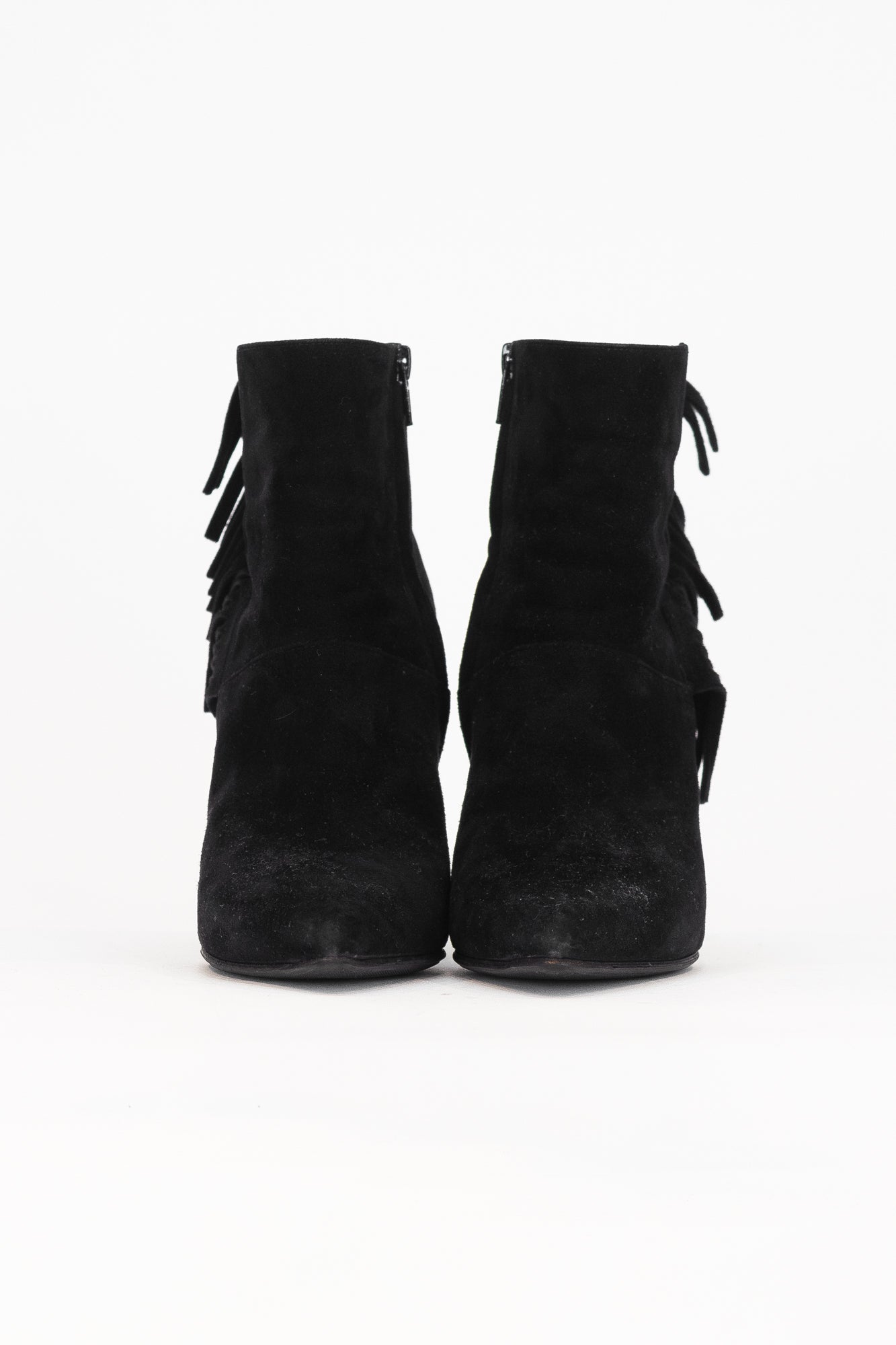 Black Suede Tassel Zip Up Ankle Boots