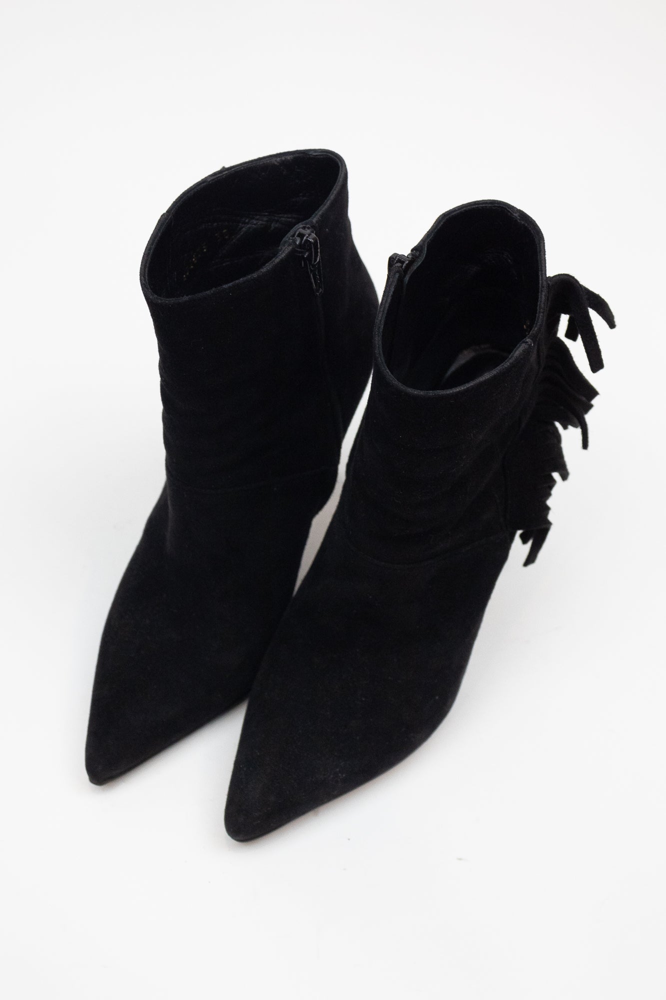 Black Suede Tassel Zip Up Ankle Boots