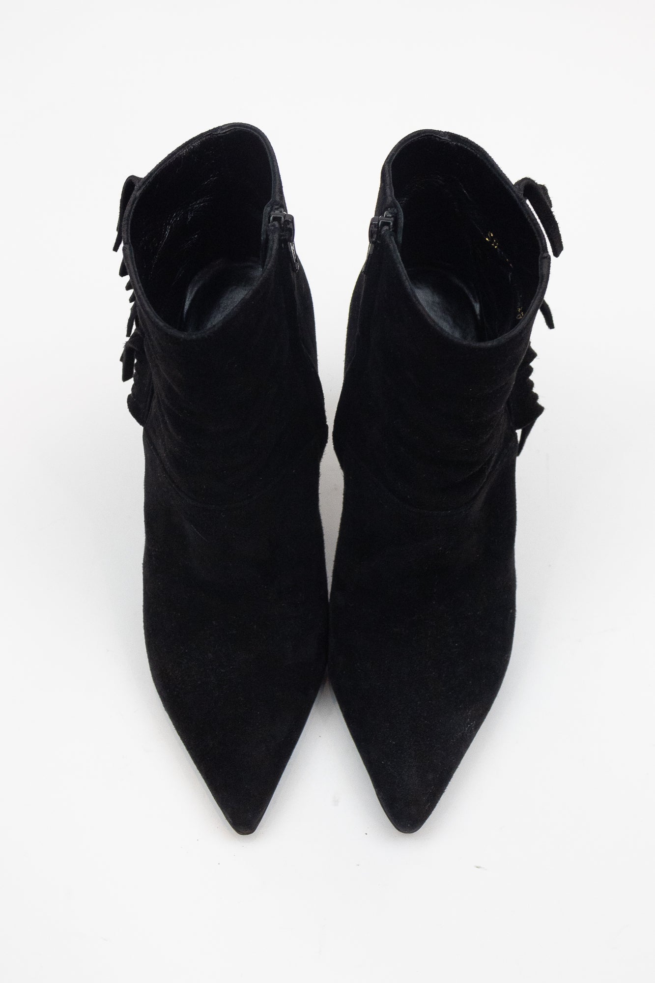 Black Suede Tassel Zip Up Ankle Boots