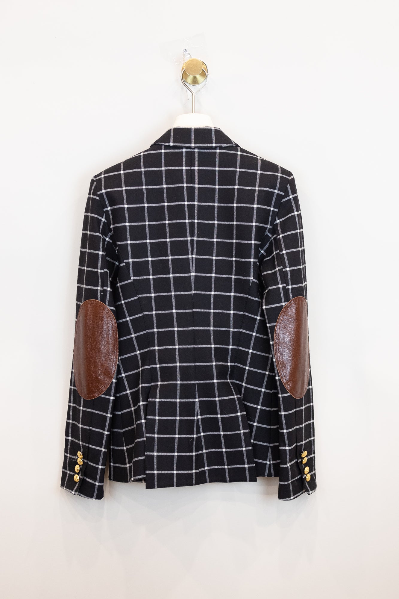 Black And White Plaid Gold Button Blazer Polyester