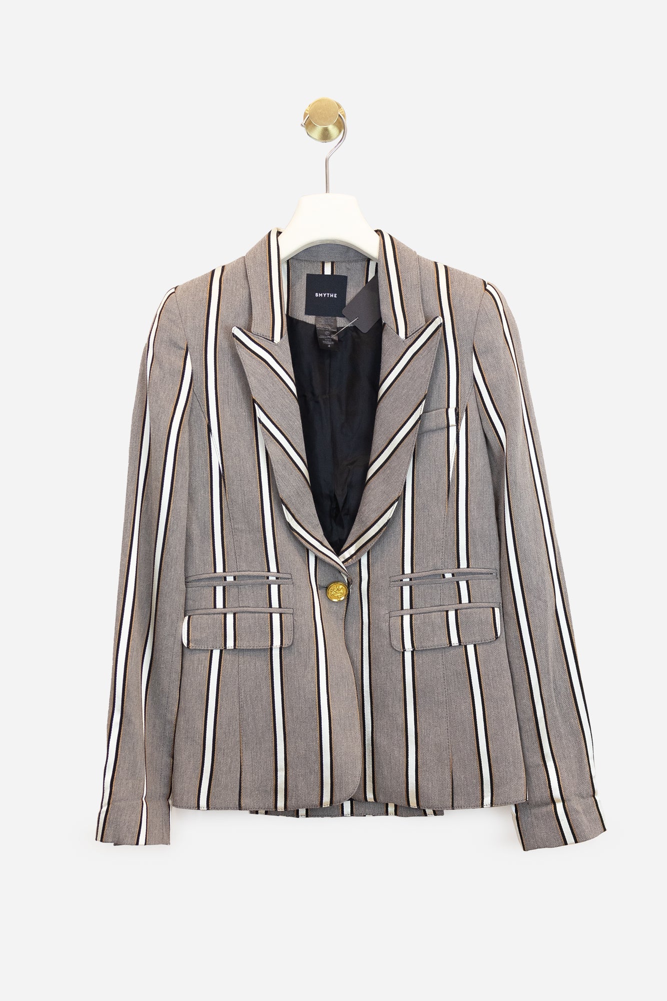 Grey And White Striped Blazer Orange Details Viscose