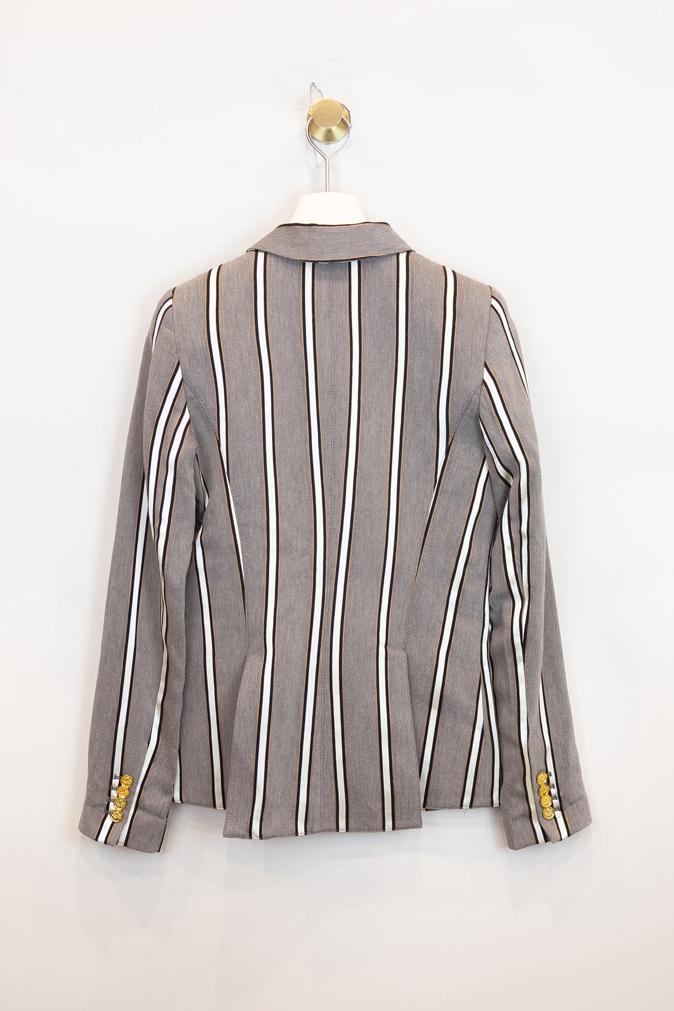 Grey And White Striped Blazer Orange Details Viscose