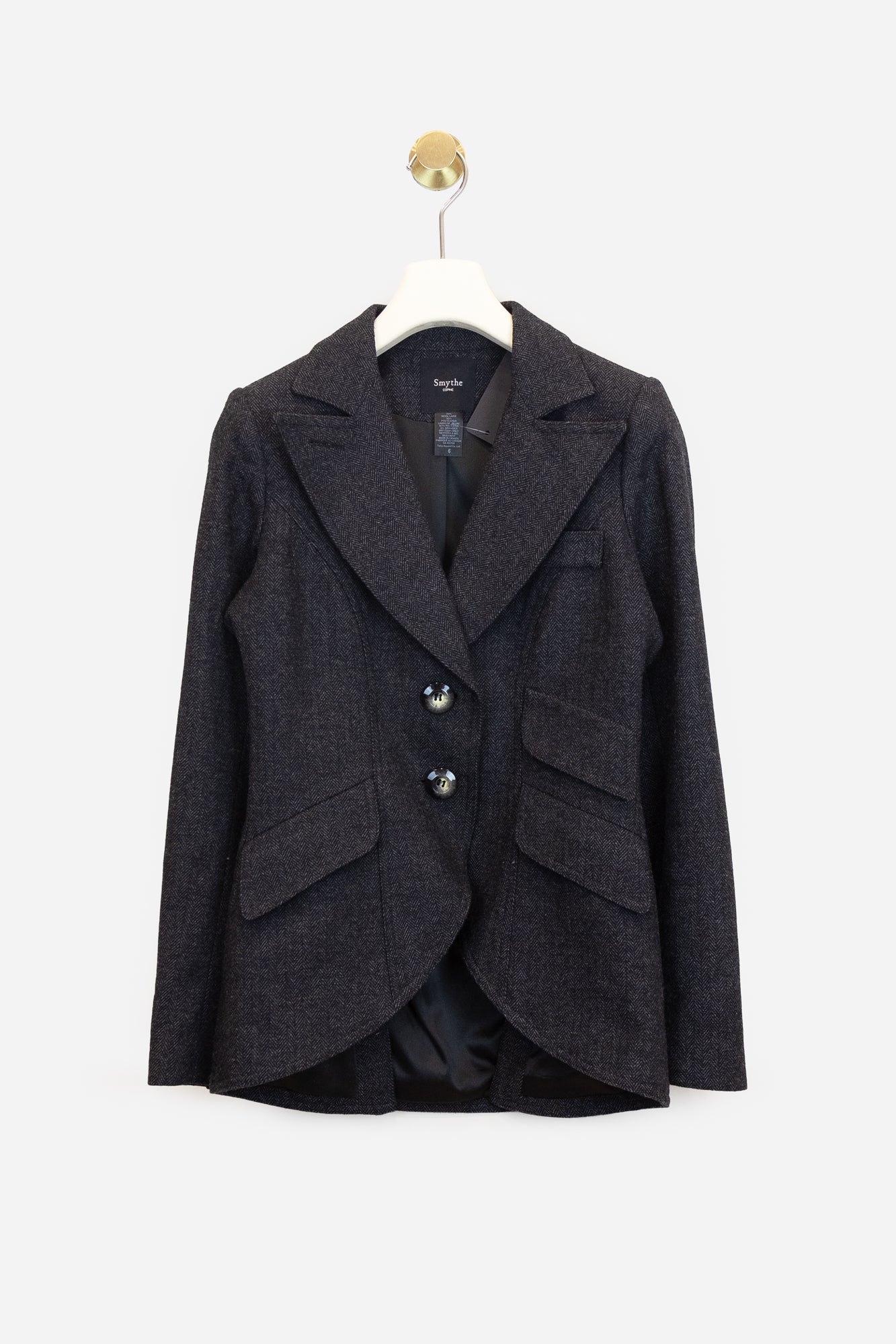 Grey Pattern Classic Blazer Leather Elbow Wool