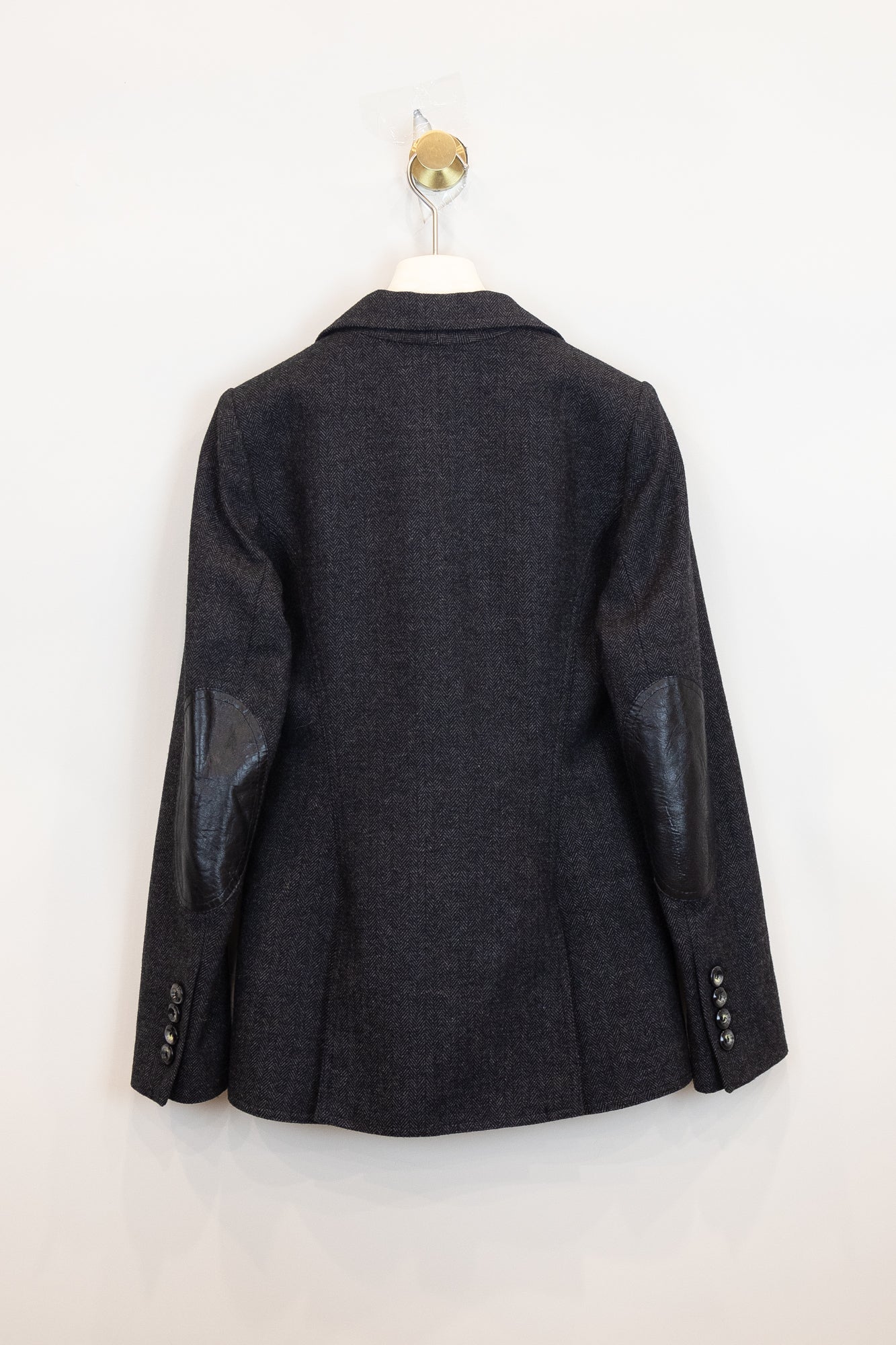 Grey Pattern Classic Blazer Leather Elbow Wool