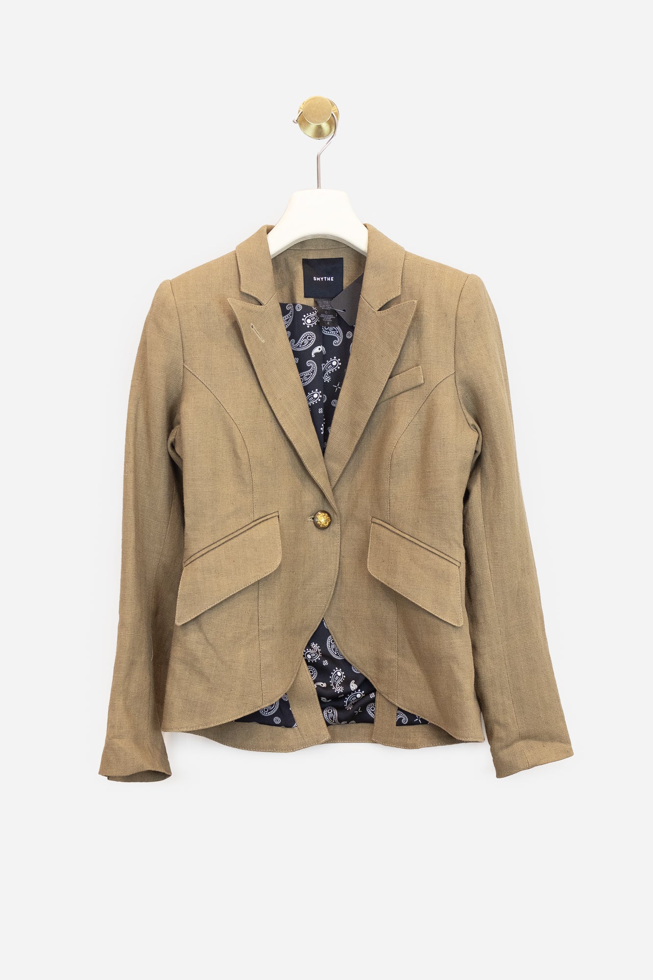 Light Brown Classic Linen Blazer Gold Buttons Linen