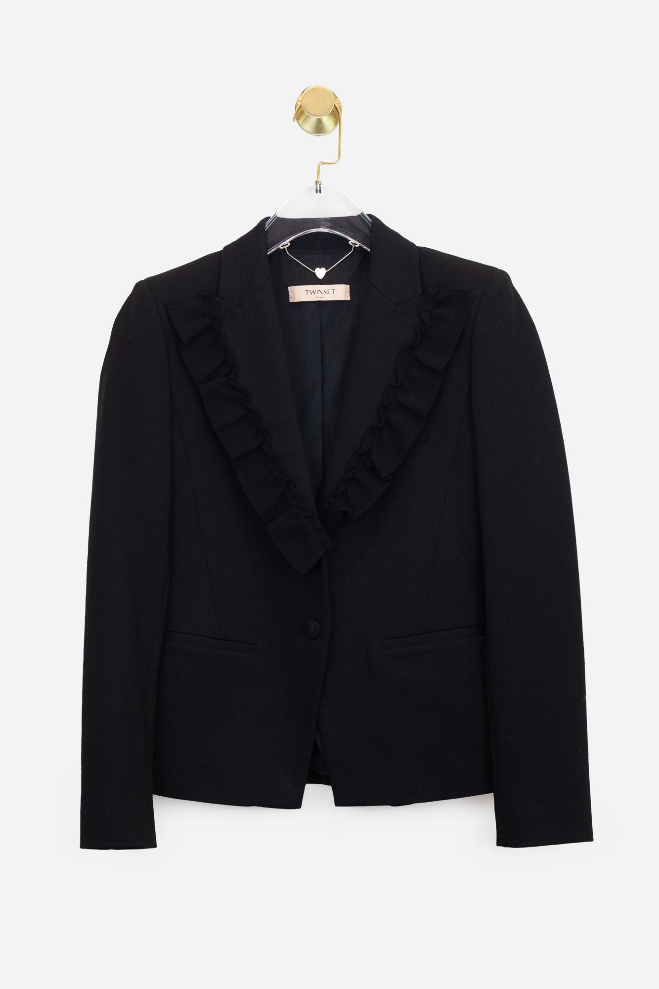 Classic Black Blazer With Ruffle V-Front