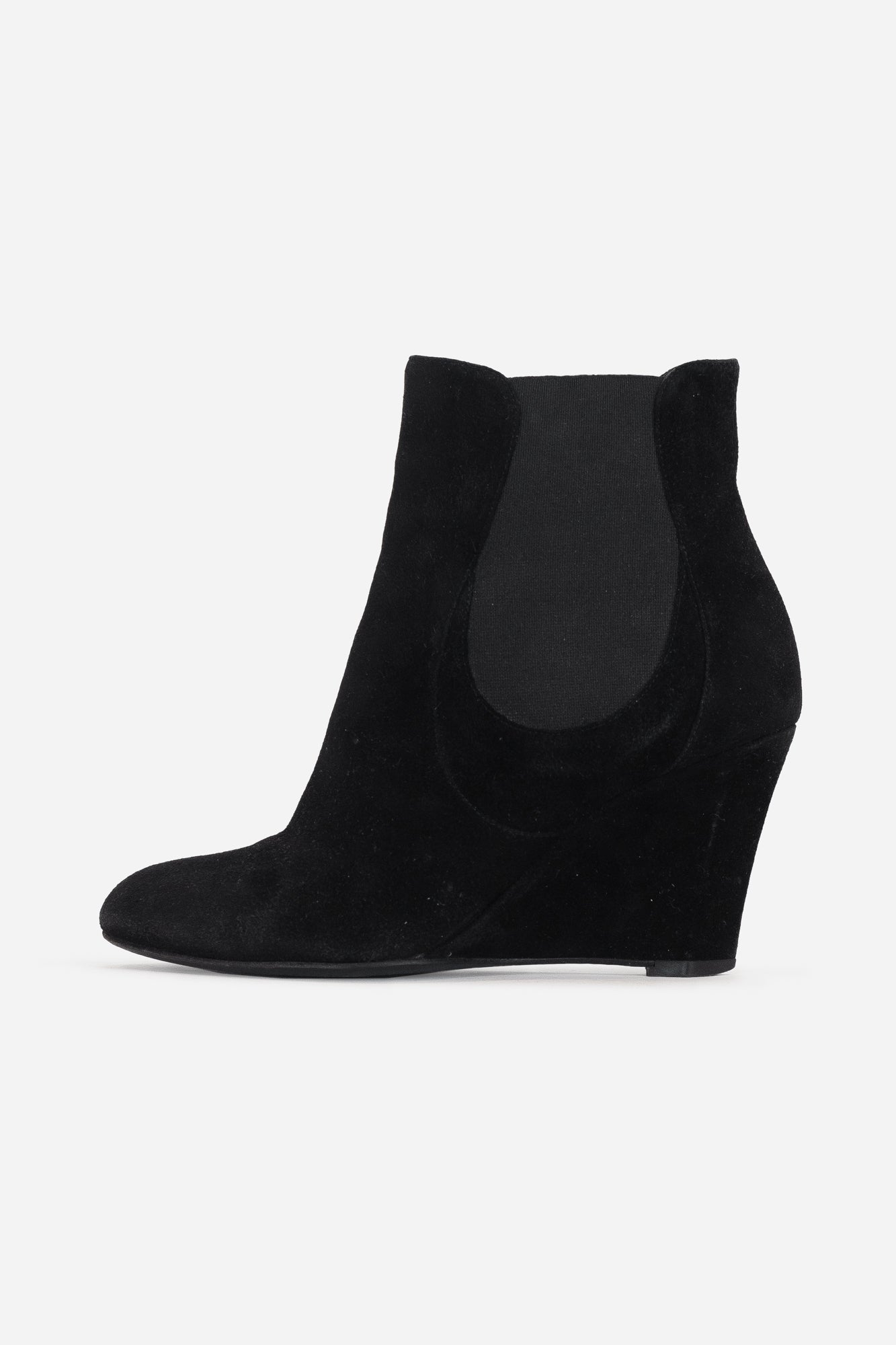 Black Suede Wedge Ankle Pump Boots